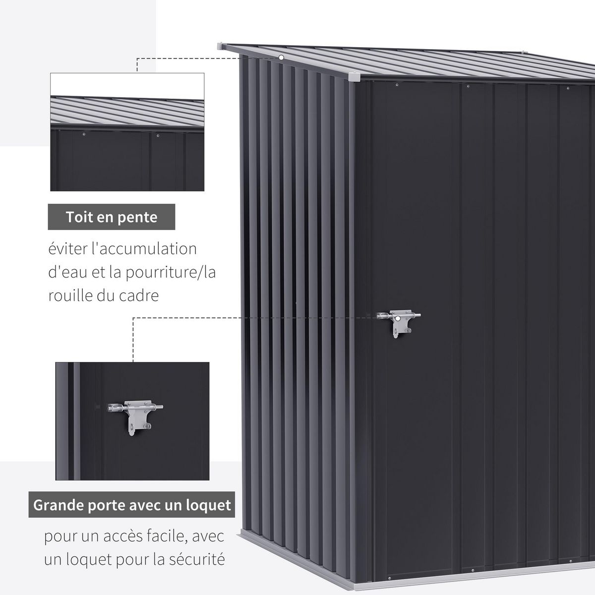 OUTSUNNY Abri de jardin - remise pour outils - cabanon porte verrouillable - dim. 1L x 1,03l x 1,6H m - tôle d'acier ondulée anthracite