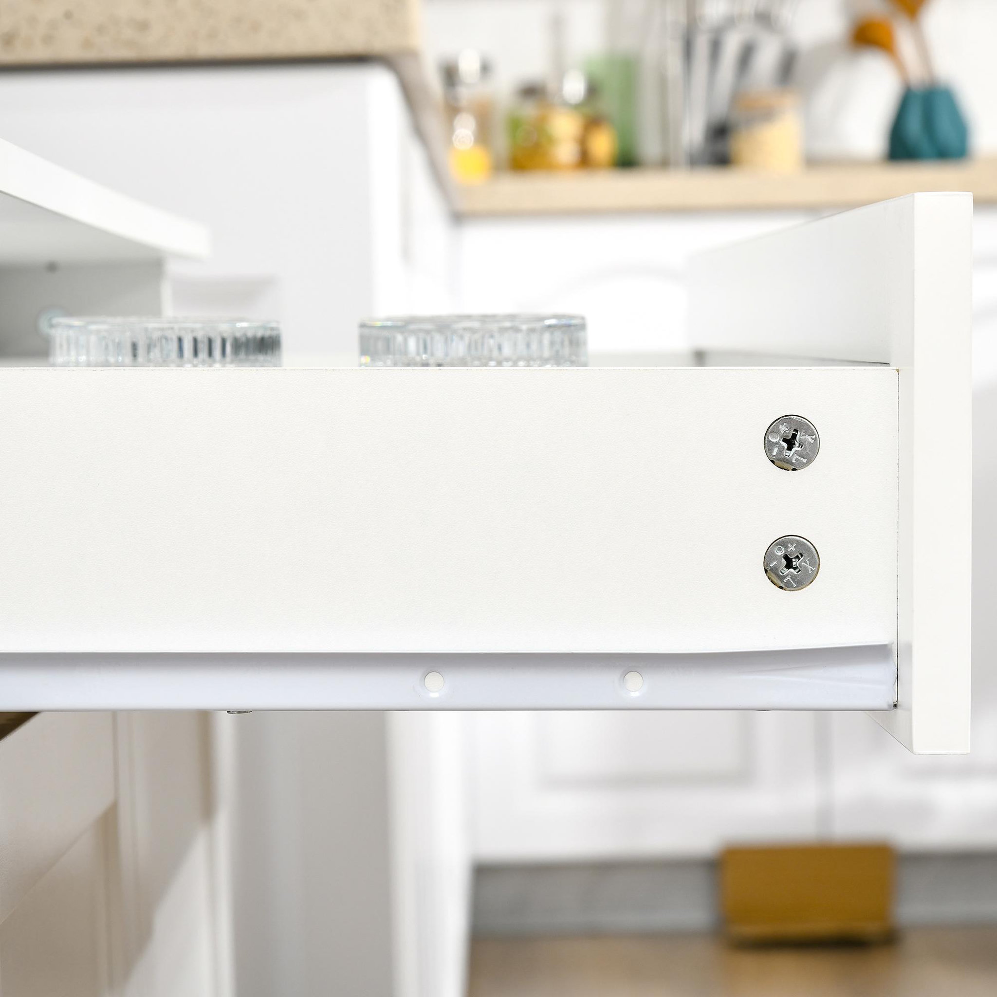 Voir la diapositive 6 : HOMCOM HOMCOM Armoire de cuisine contemporaine multi-rangement 2 placards portes grand tiroir coulissant panneaux MDF blanc