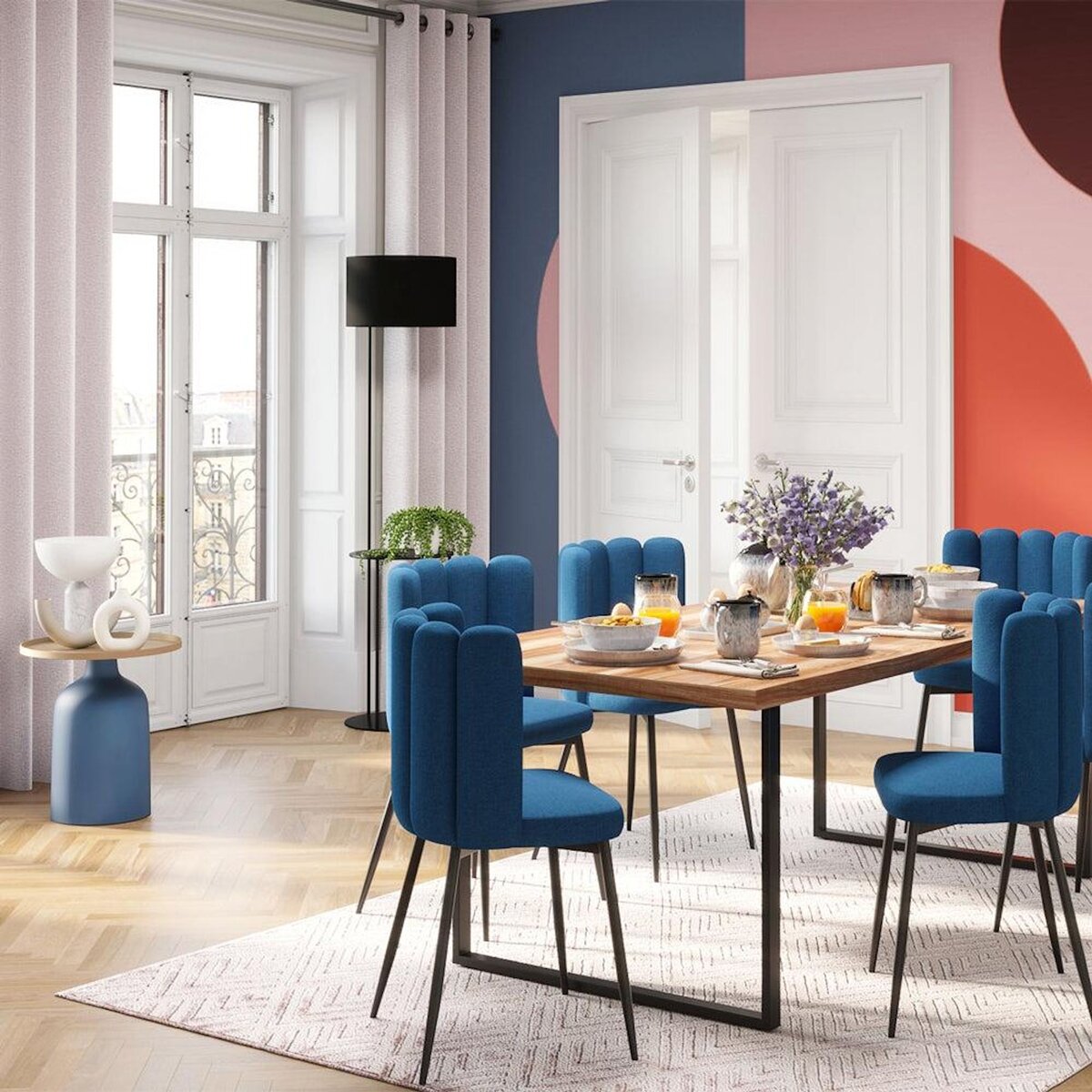 Rendez vous déco Table d'appoint ronde en métal bleu et laiton D45 cm - Lyne