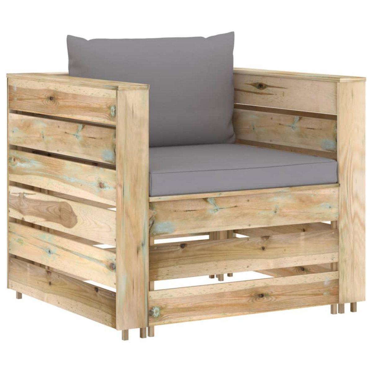 VIDAXL Salon de jardin 2 pcs avec coussins Bois impregne de vert