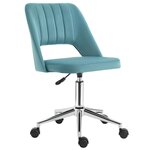 VINSETTO Chaise de bureau design contemporain dossier ergonomique ajouré strié hauteur réglable pivotante 360° piètement chromé velours bleu canard