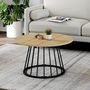 Voir la diapositive 2 : ID MARKET Table basse ronde YUNA 70 cm plateau bois et pied filaire en métal noir
