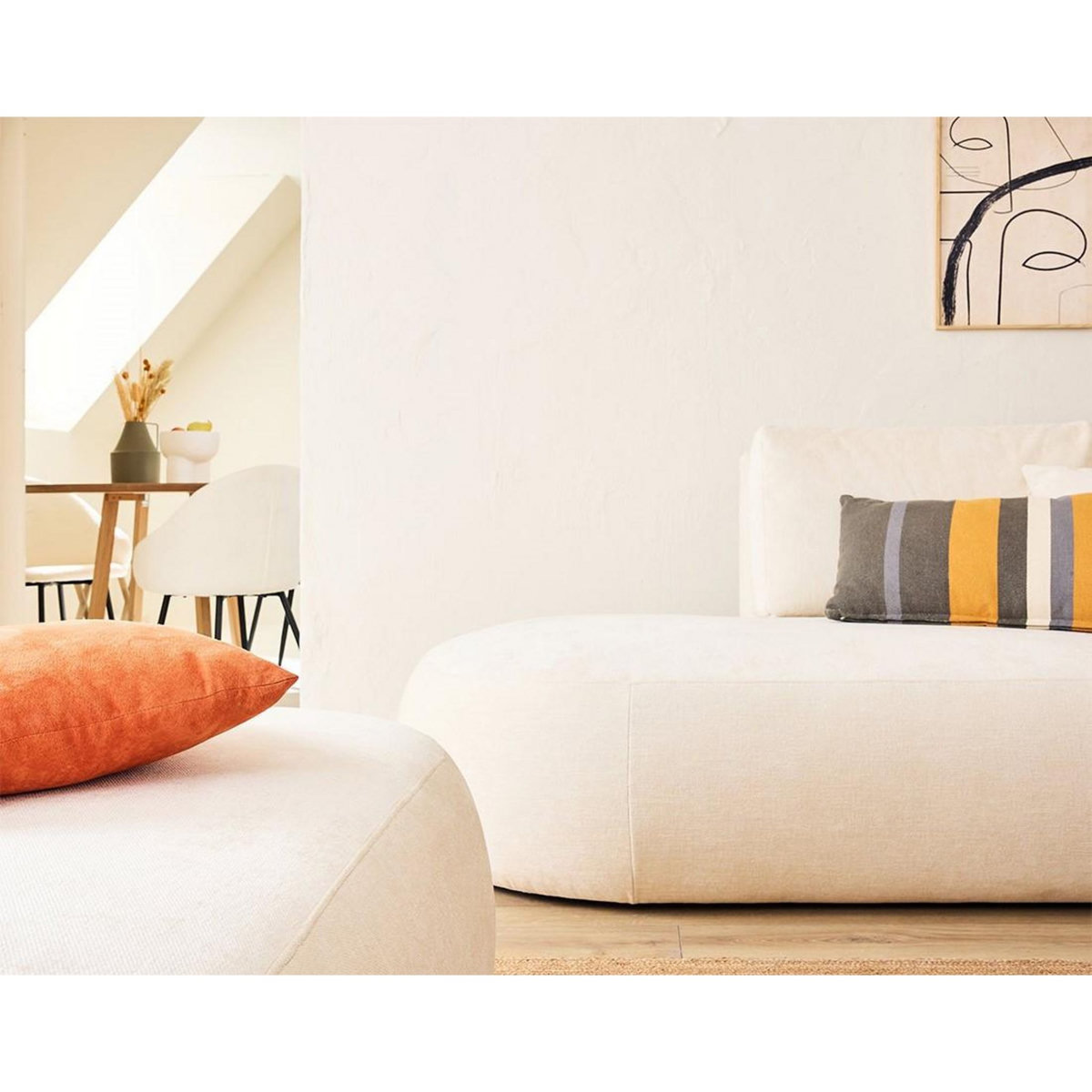 LISA DESIGN Santorini - canapé modulable d'angle droit + pouf - 4 places - en tissu texturé