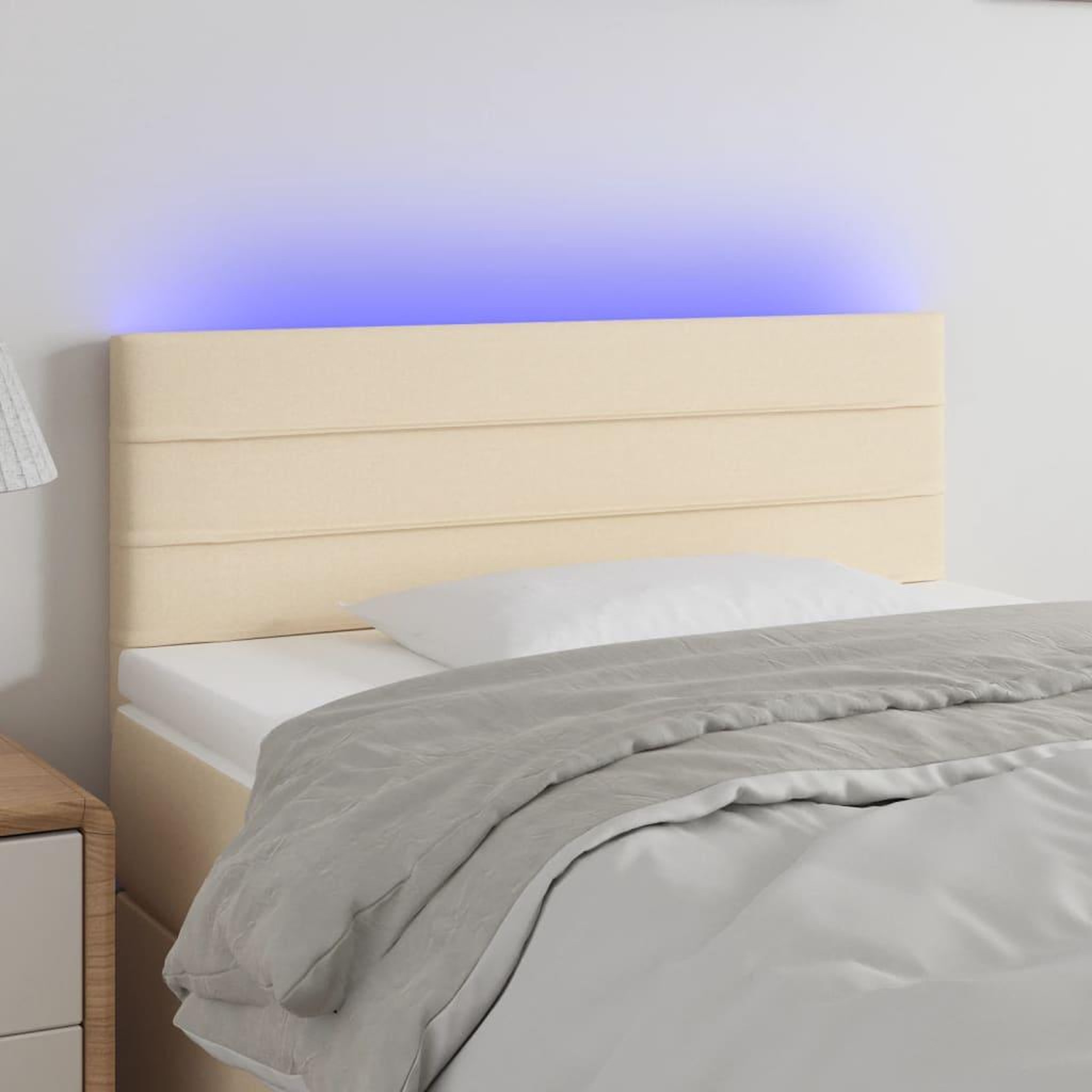 Voir la diapositive 1 : VIDAXL Tete de lit a LED Creme 100x5x78/88 cm Tissu