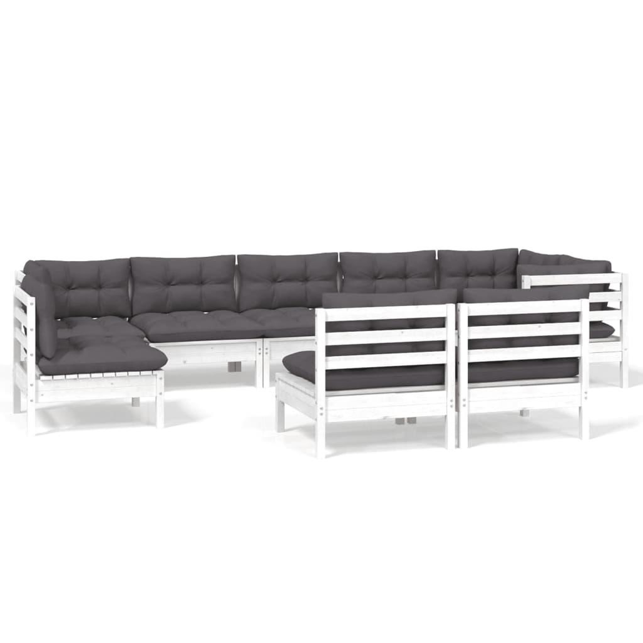Voir la diapositive 2 : VIDAXL Salon de jardin 9 pcs avec coussins blanc bois de pin massif