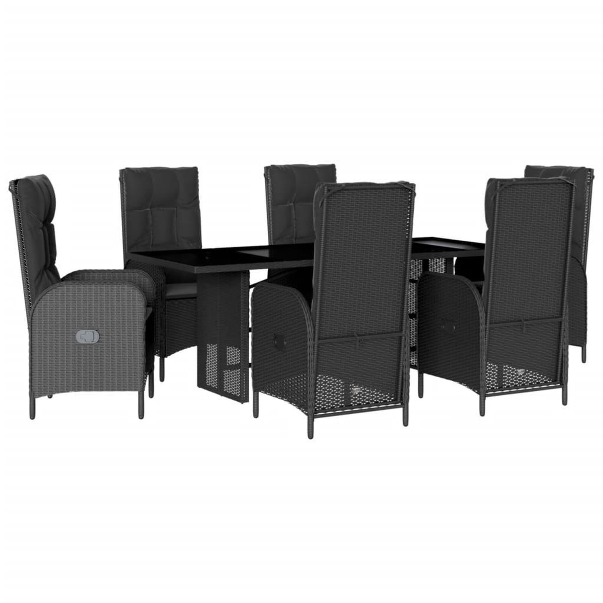 Voir la diapositive 2 : VIDAXL Ensemble a manger de jardin coussins 7pcs Noir Resine tressee