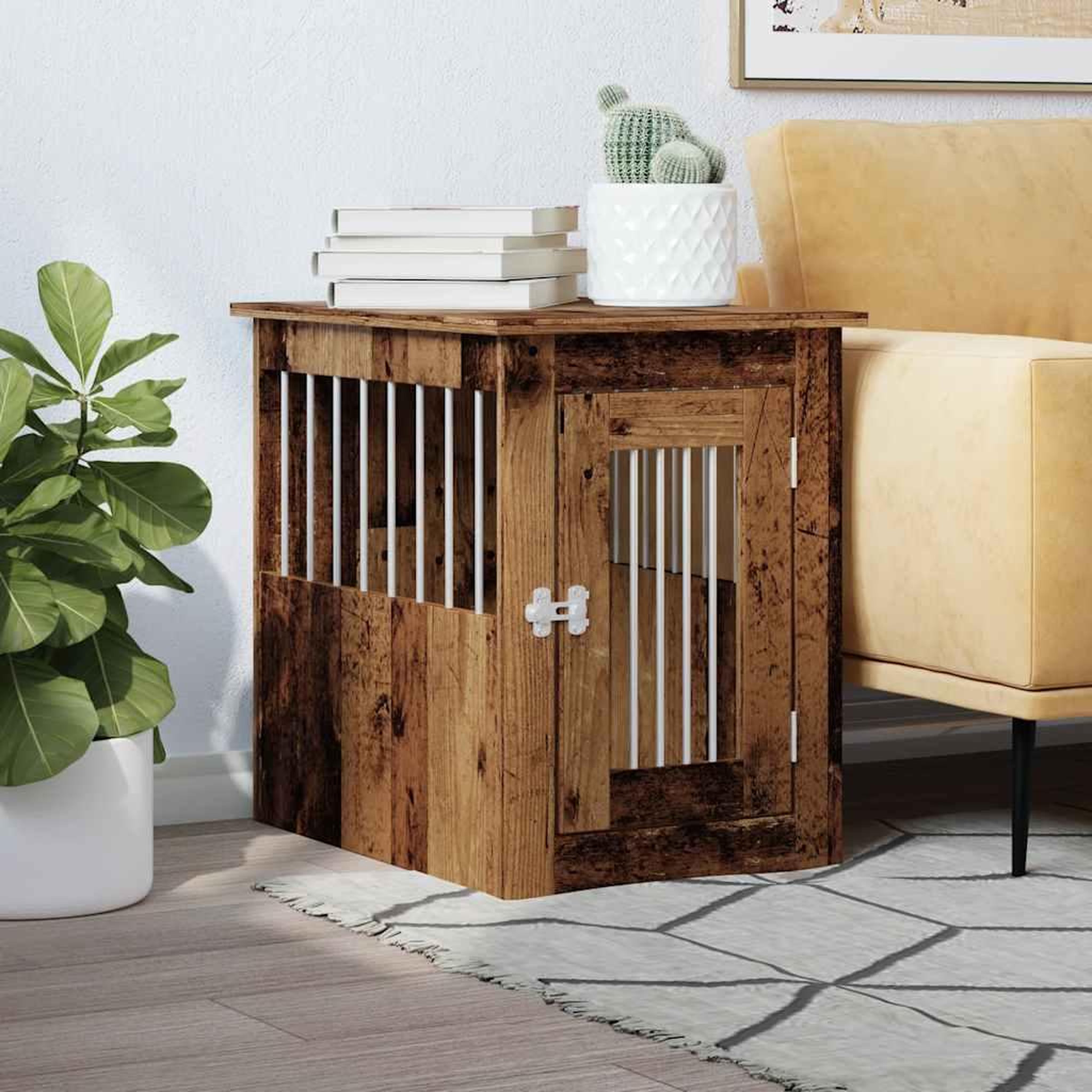 Voir la diapositive 3 : VIDAXL Meuble de cage chien vieux bois 45x62x59 cm bois d'ingenierie