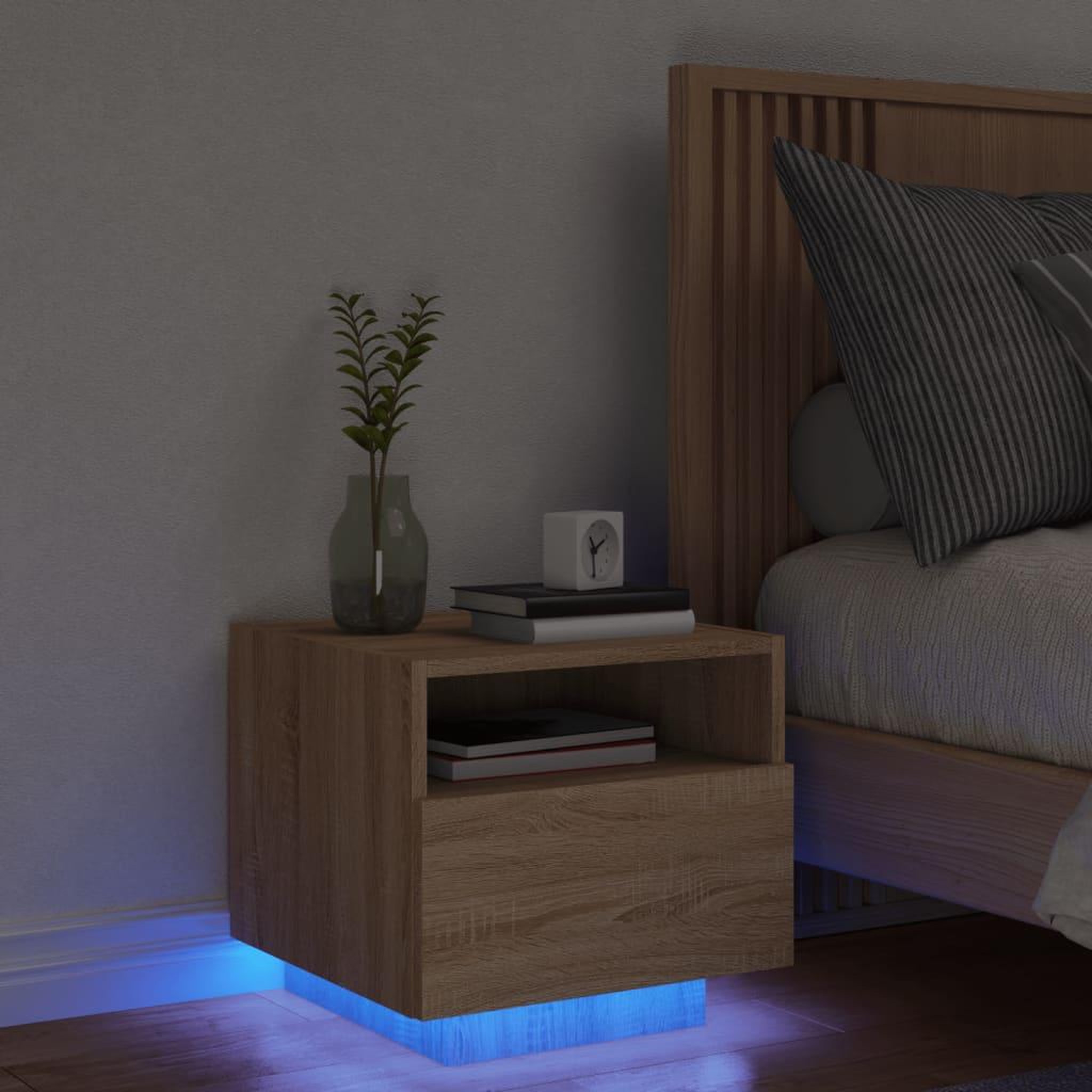 VIDAXL Table de chevet avec lumieres LED chene sonoma 40x39x37 cm