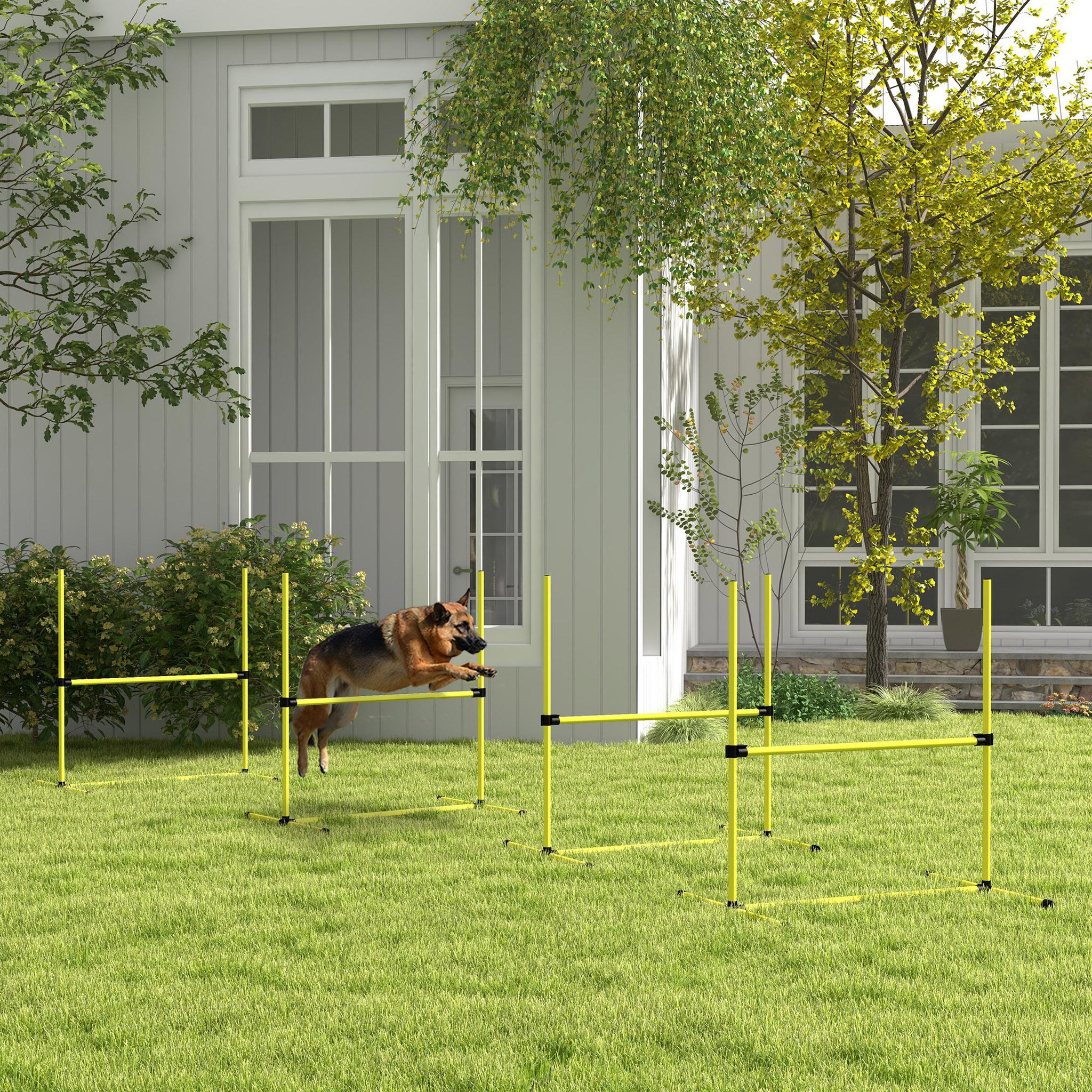Voir la diapositive 4 : PAWHUT Agility sport pour chiens set de 4 obstacles professionnels avec système de maintien au sol sac transport fourni jaune noir