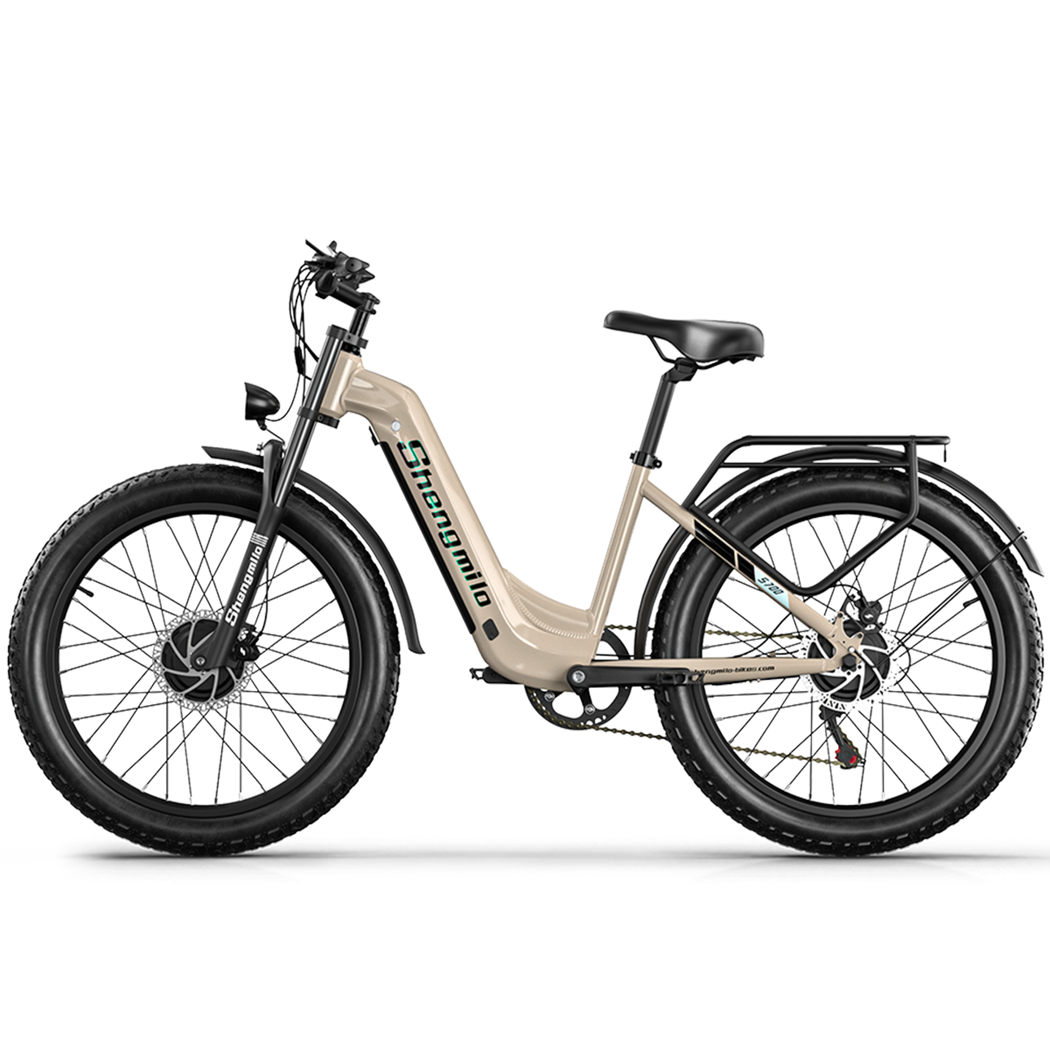 SHENGMILO Shengmilo S700 Vélo électrique de ville à cadre ouvert 26 pouces, pneus larges, double moteur, batterie 48 V 17,5 Ah