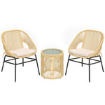 OUTSUNNY Salon de jardin style Acapulco 2 places 3 pièces acier coussin résine filaire beige