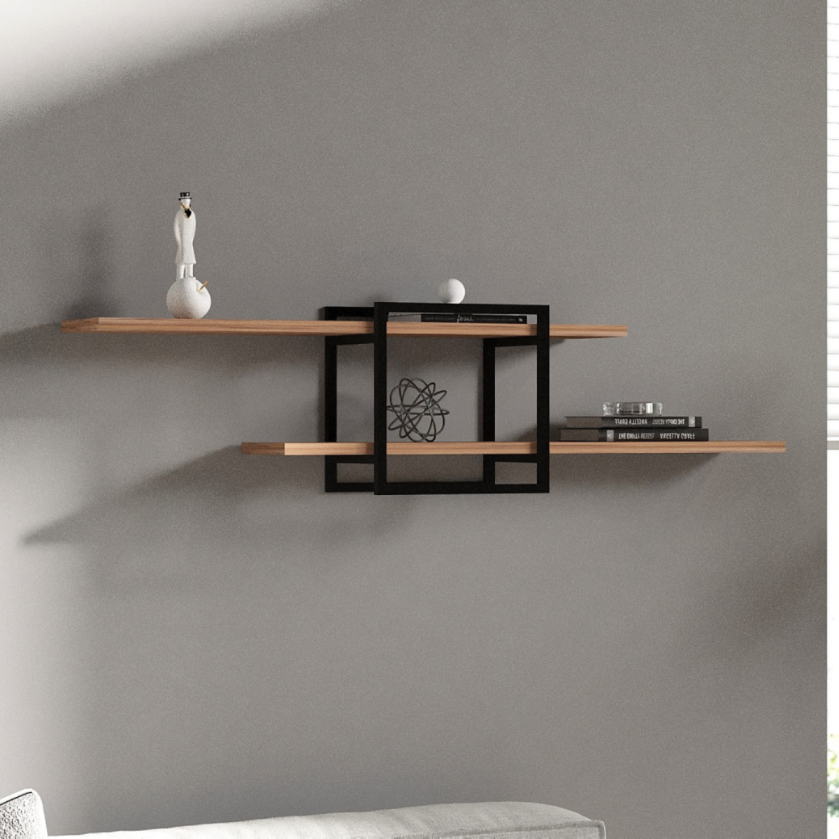 CONCEPT USINE Etagère murale design - 2 rangements - bois et noir PARO