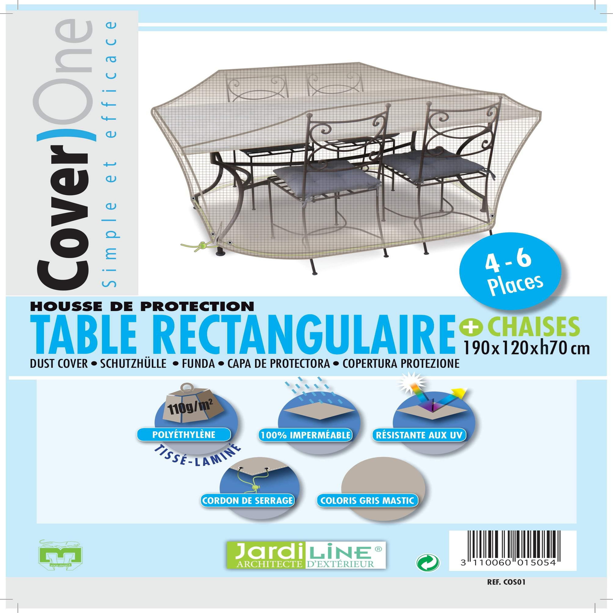 Voir la diapositive 3 : Jardiline Housse TABLE RECTANGULAIRE + CHAISES  4/6 pers. - 190 x 120 x 70 cm - Cover One
