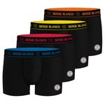 SERGE BLANCO Lot de 4 boxers homme en coton Class uni ceinture colorée. Coloris disponibles : Noir