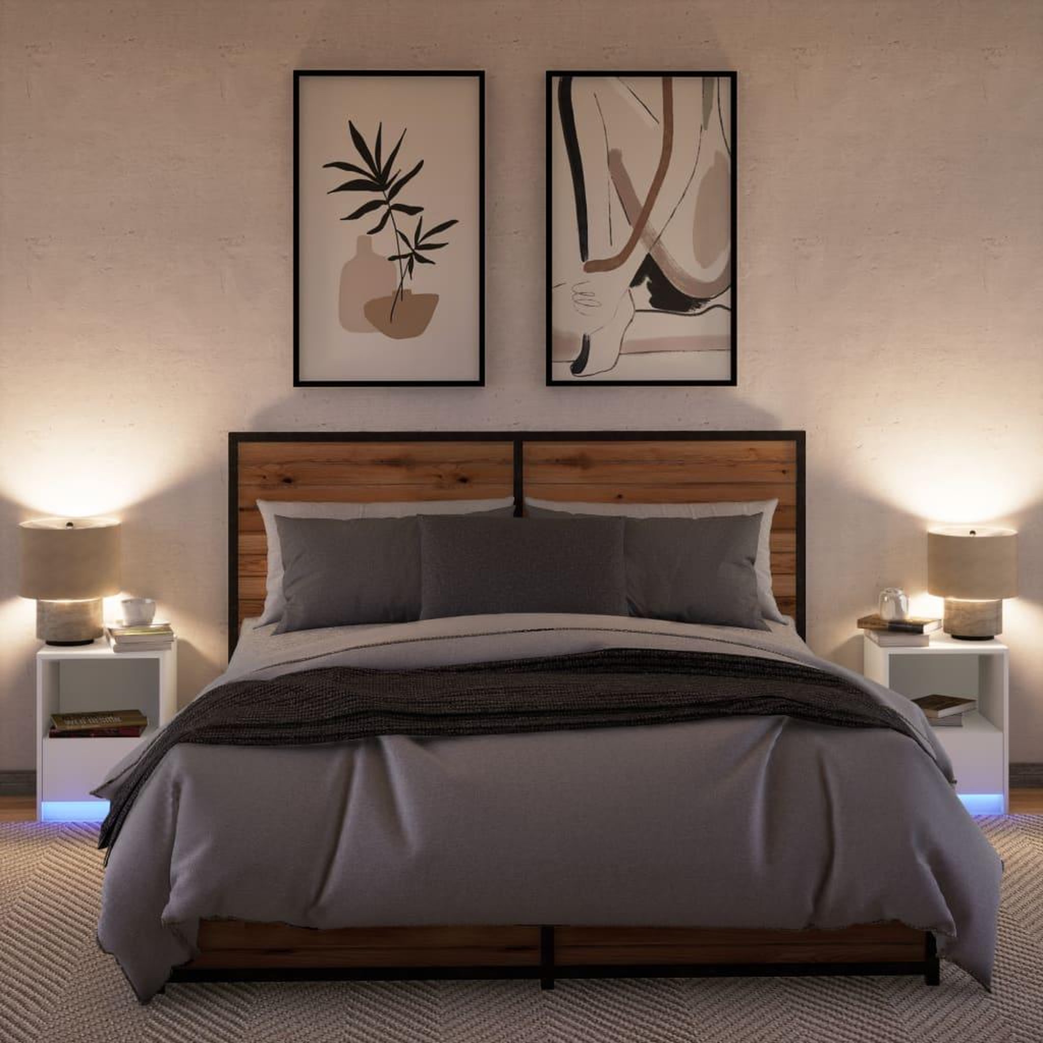 Voir la diapositive 5 : VIDAXL Armoires de chevet et lumieres LED 2pcs blanc bois d'ingenierie