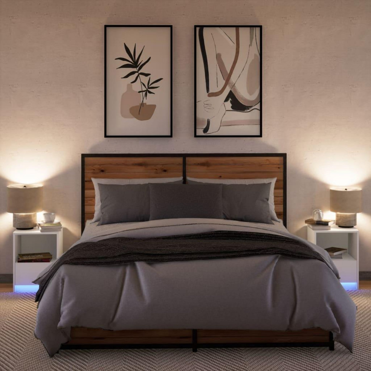 VIDAXL Armoires de chevet et lumieres LED 2pcs blanc bois d'ingenierie