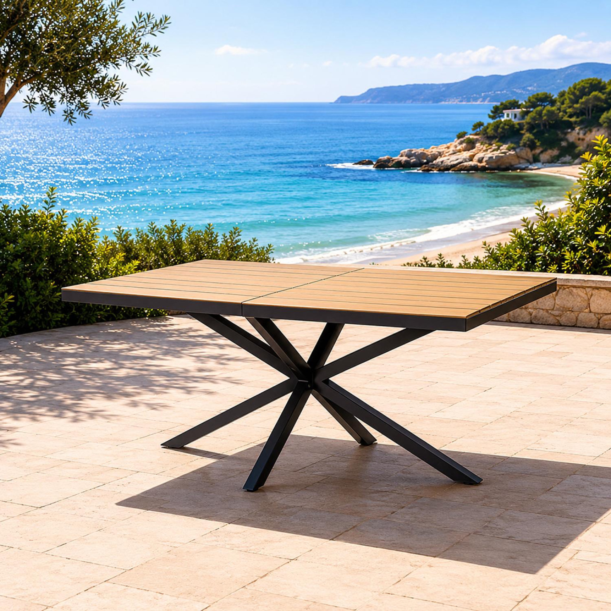 Voir la diapositive 2 : CONCEPT USINE Table de jardin 8 places effet bois 190cm almada