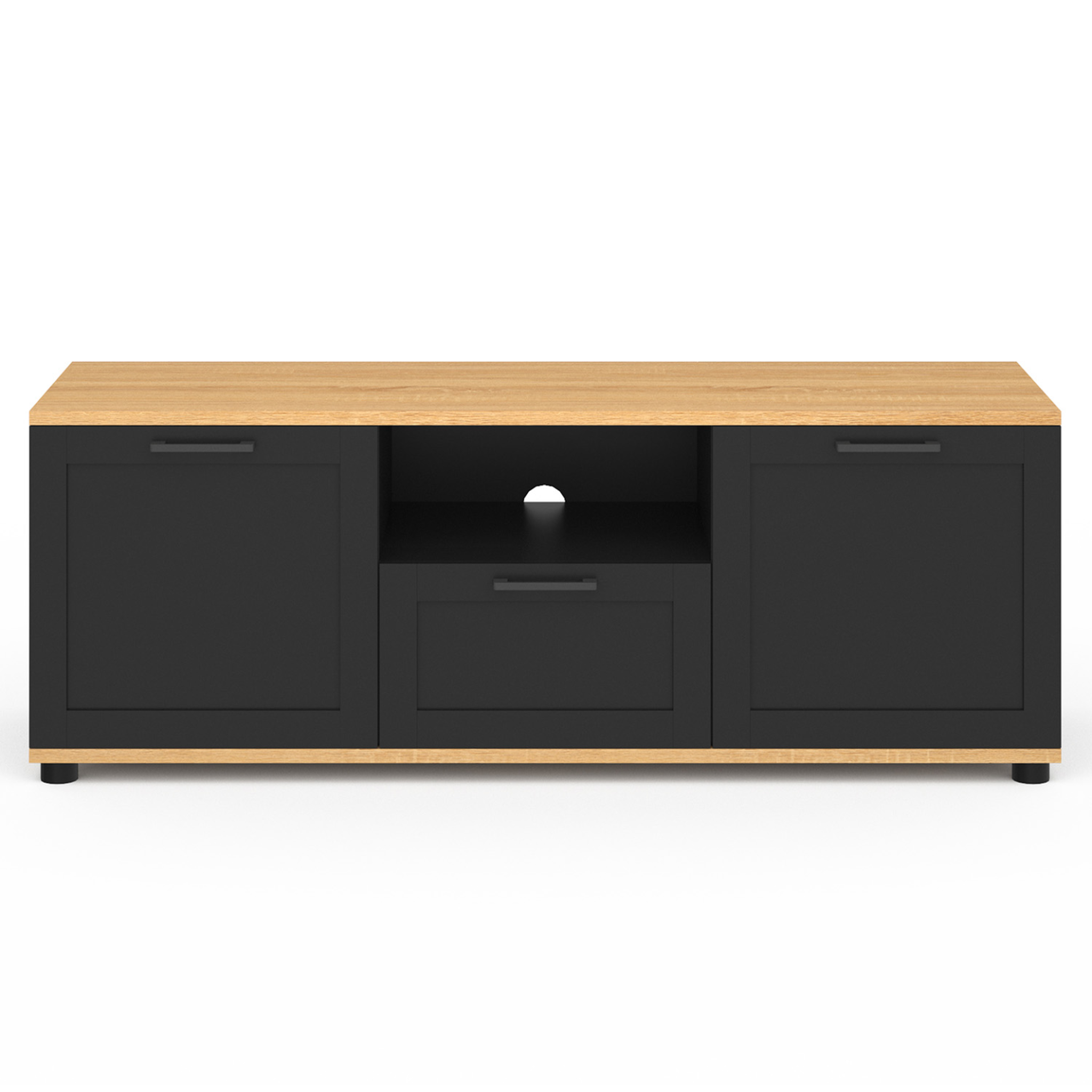 Voir la diapositive 3 : ID MARKET Meuble tv 110 cm vito avec tiroir et niche noir et bois