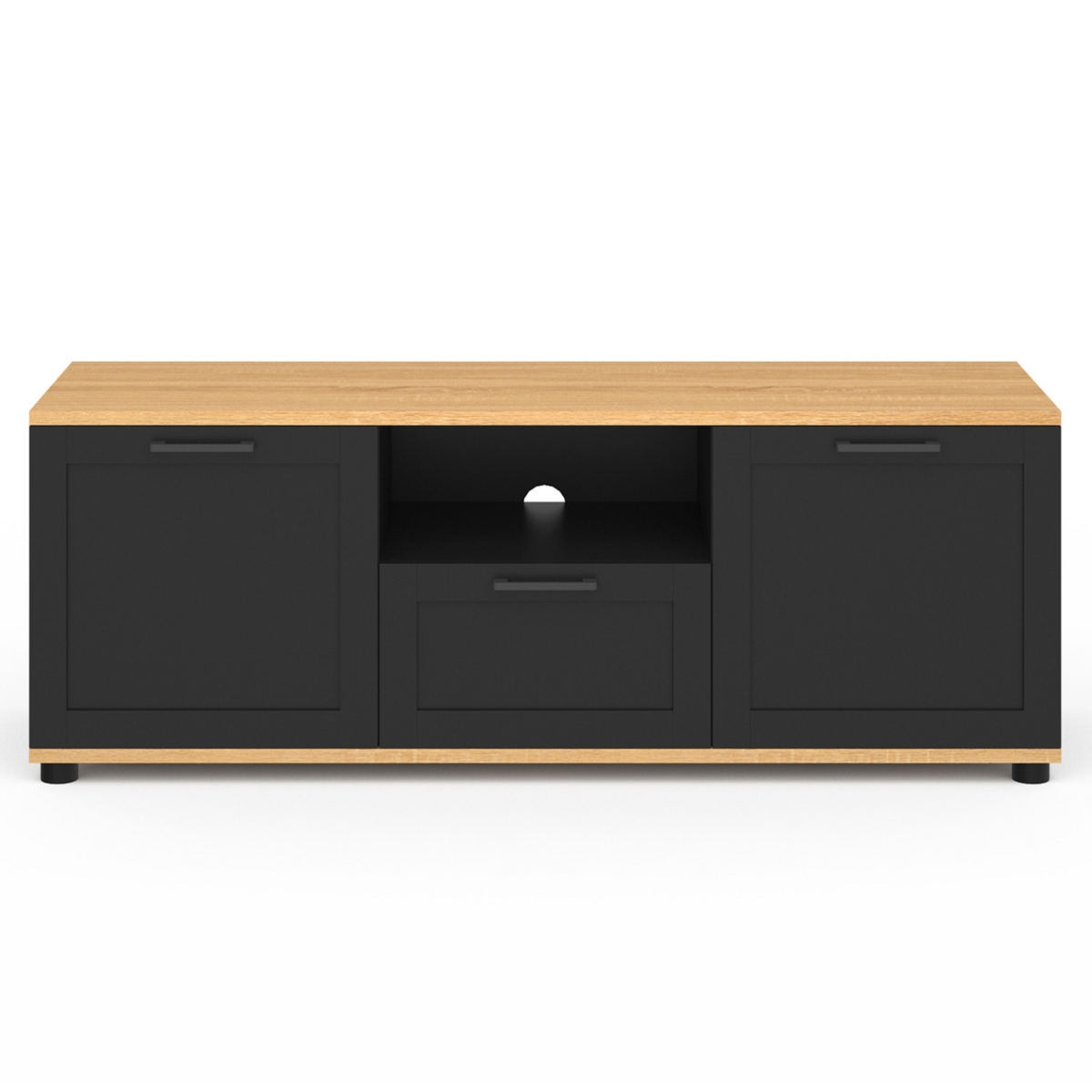ID MARKET Meuble TV 110 cm VITO avec tiroir et niche noir et bois
