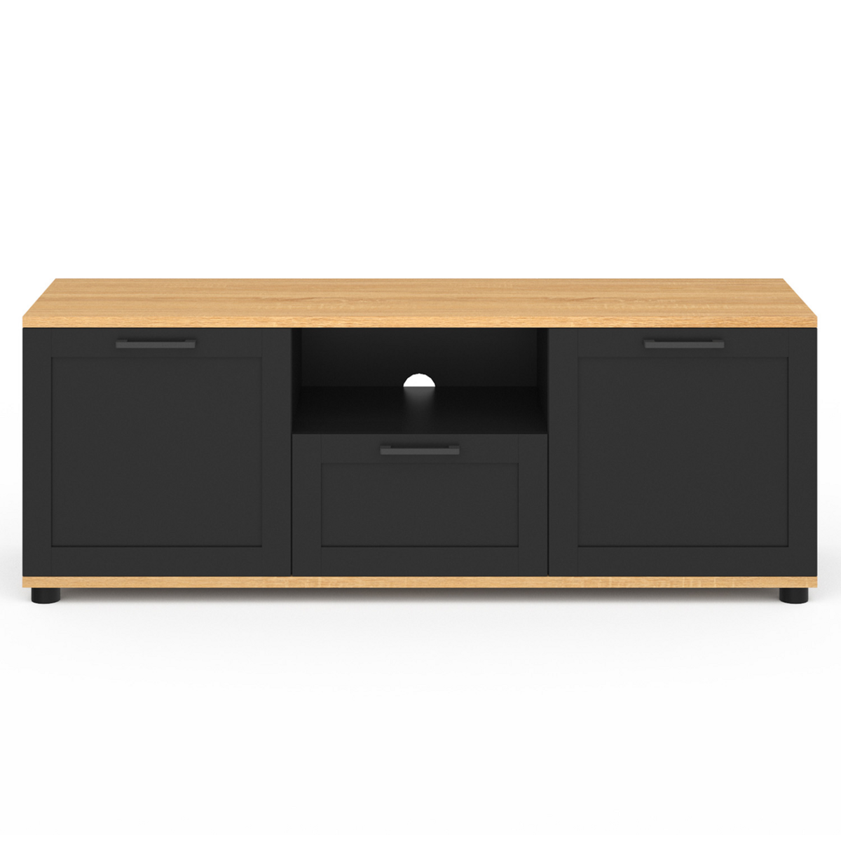 ID MARKET Meuble TV 110 cm VITO avec tiroir et niche noir et bois