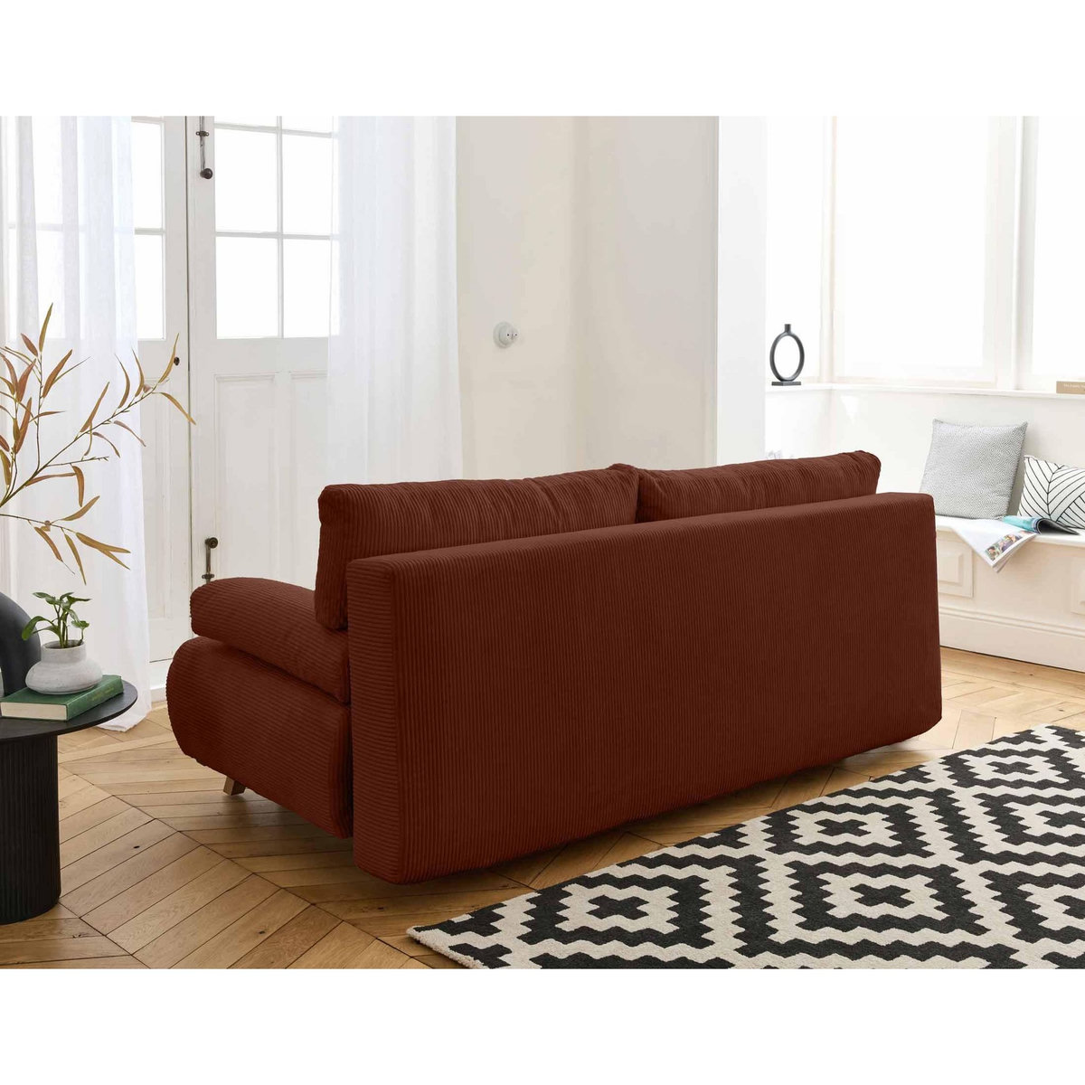 BEST MOBILIER Cristal - canapé 3 places - convertible avec coffre et grand pouf - en velours côtelé