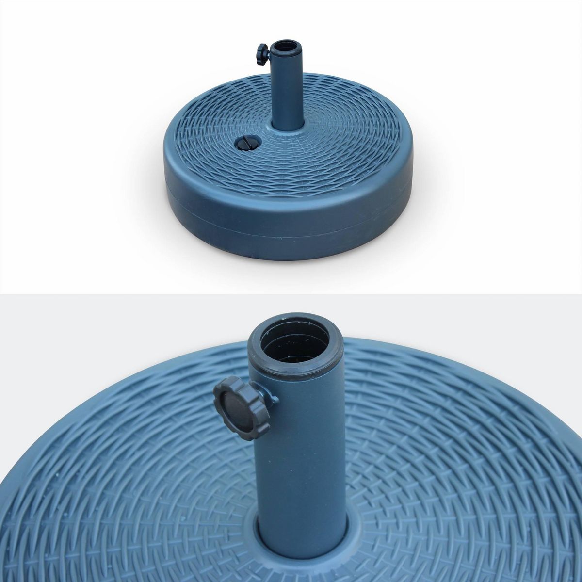 SWEEEK Pied de parasol plastique - Pedibus gris - Base remplissable pour parasol à mât central. aspect résine tressée