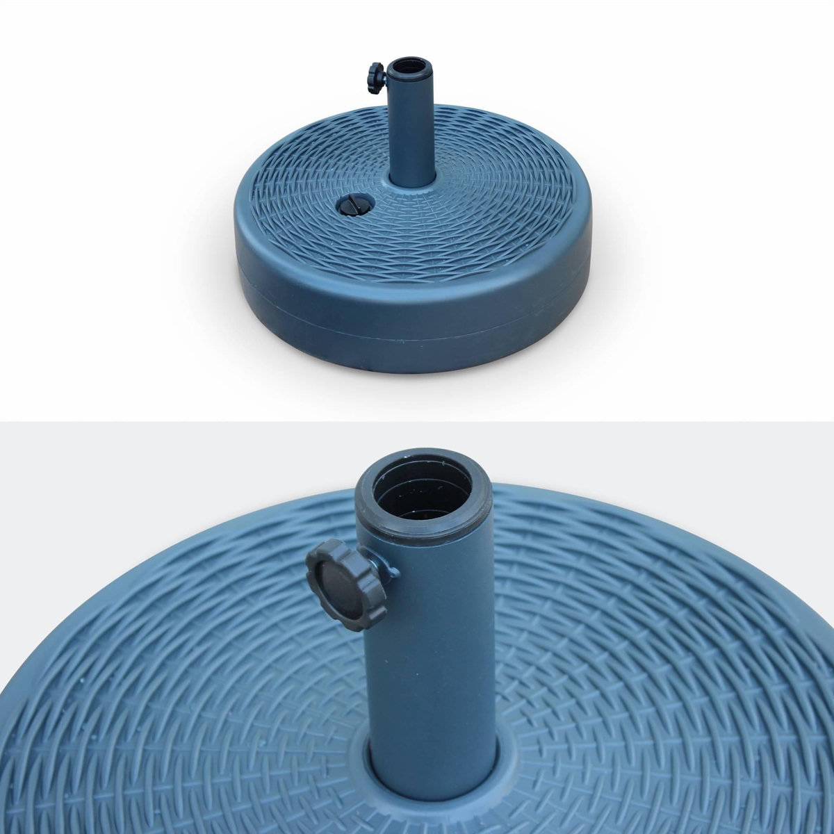 SWEEEK Pied de parasol plastique - Pedibus gris - Base remplissable pour parasol à mât central. aspect résine tressée