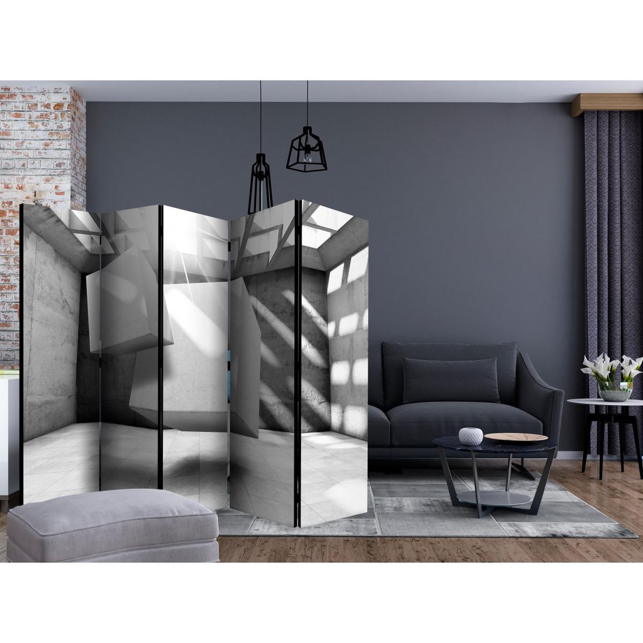 Voir la diapositive 2 : Paris Prix Paravent 5 volets  dancing squares  172x225cm