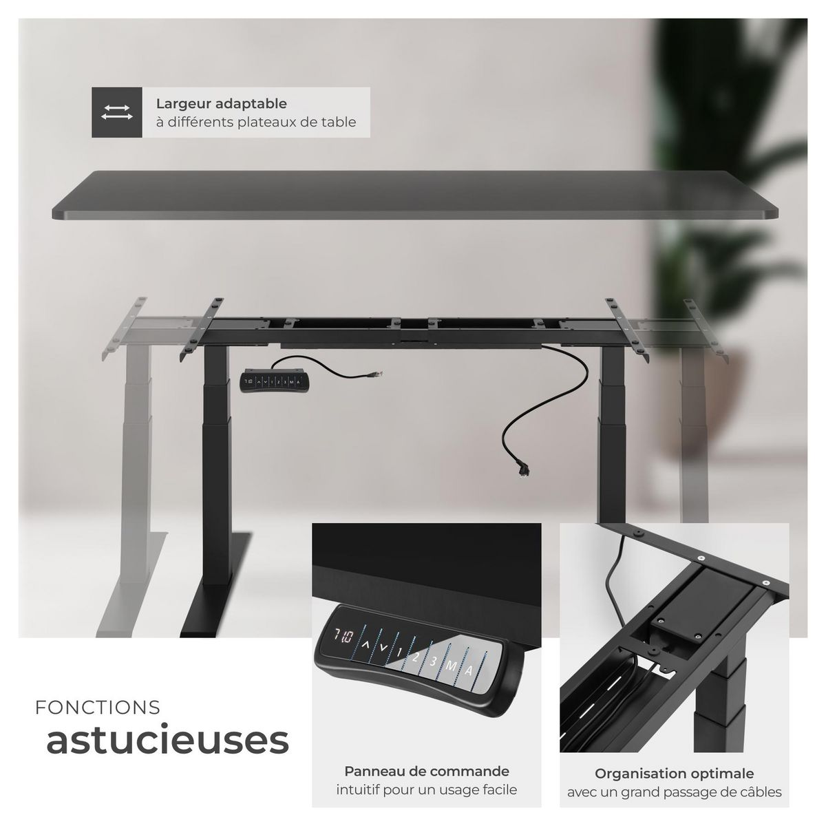 tectake Bureau assis debout réglable en hauteur électriquement avec 2 moteurs