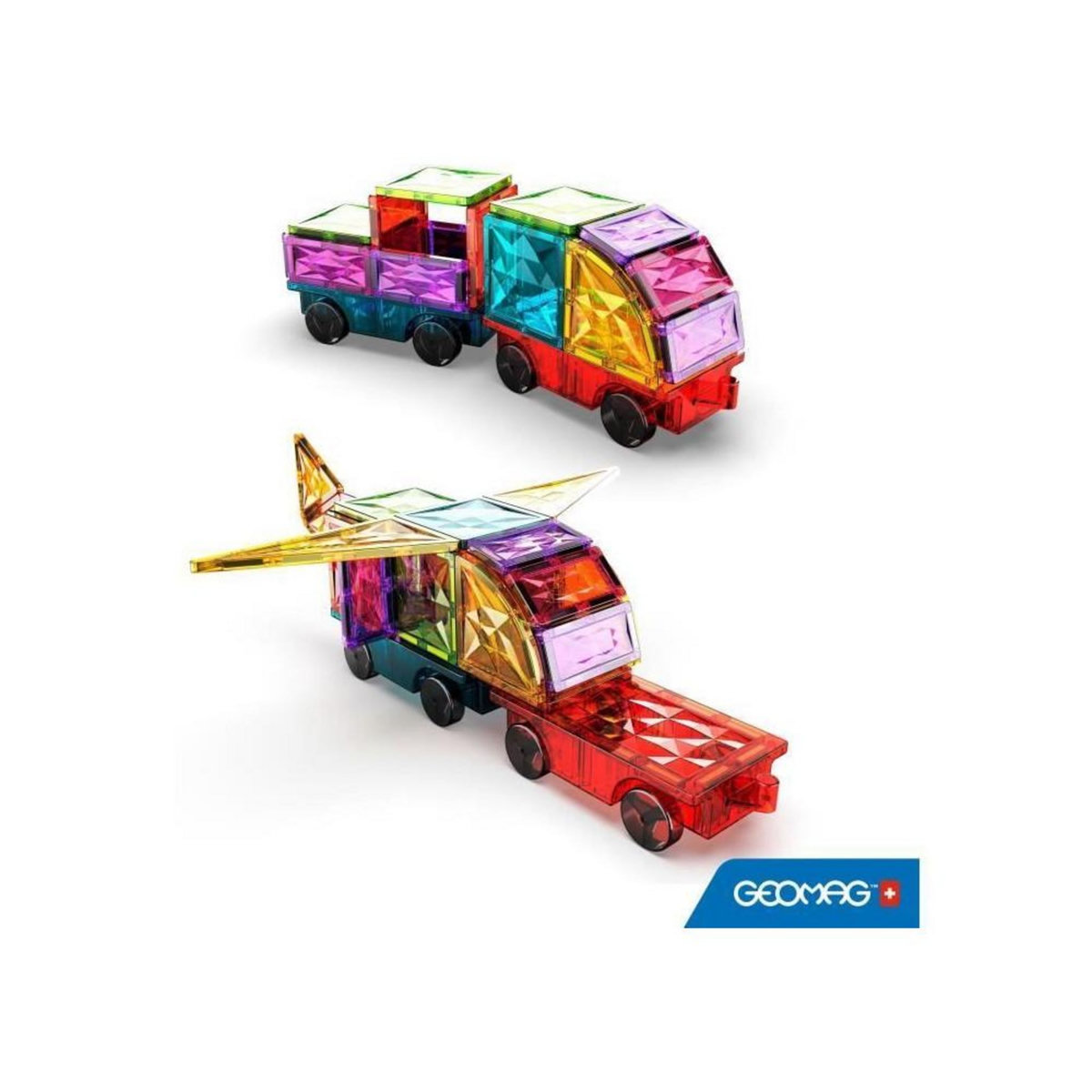 Geomag Tuiles magnétiques - GEOMAG - Tiles Gems Vehicles - 24 pieces - Effet cristal - Des 3 ans