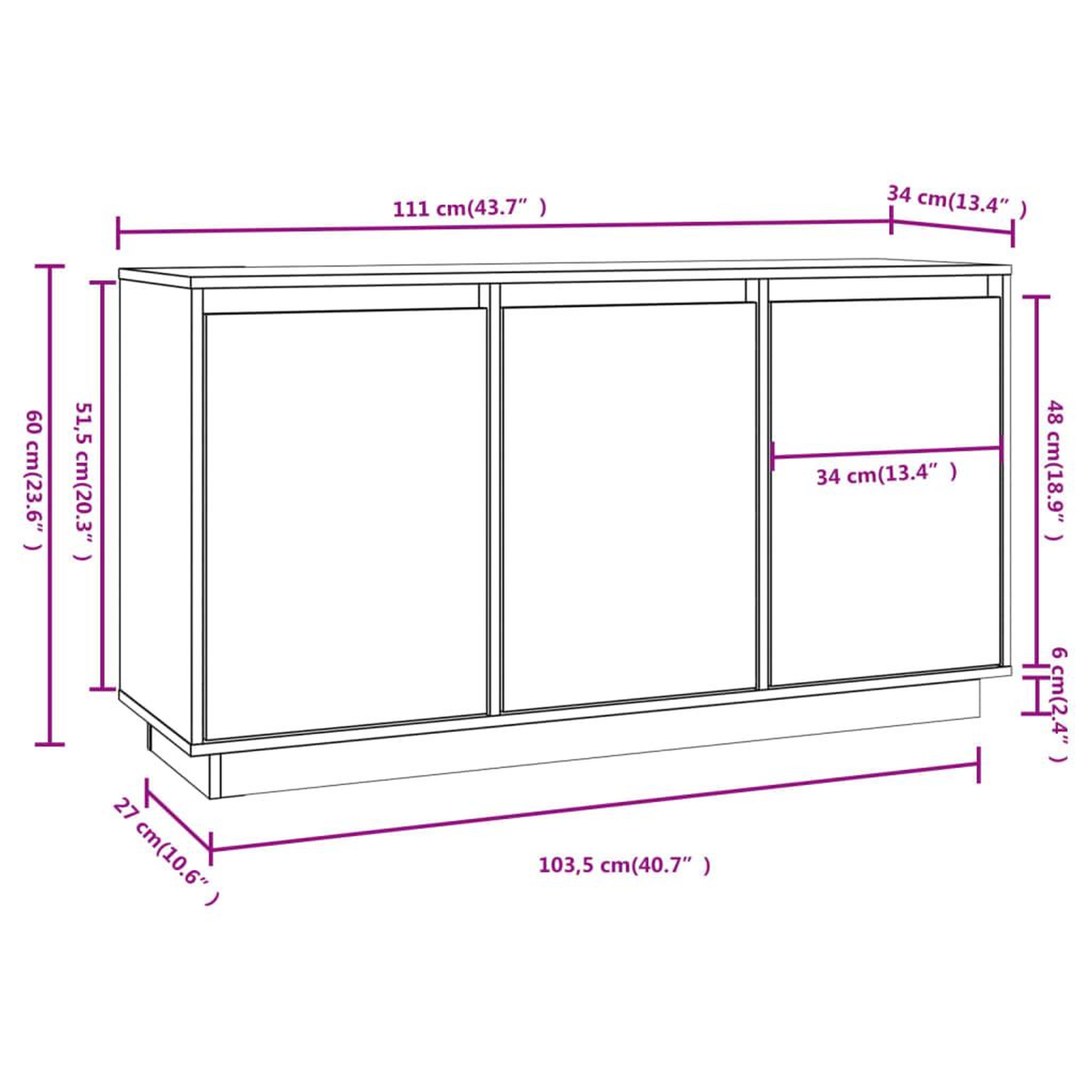 Voir la diapositive 6 : VIDAXL Buffet 111x34x60 cm Bois massif de pin