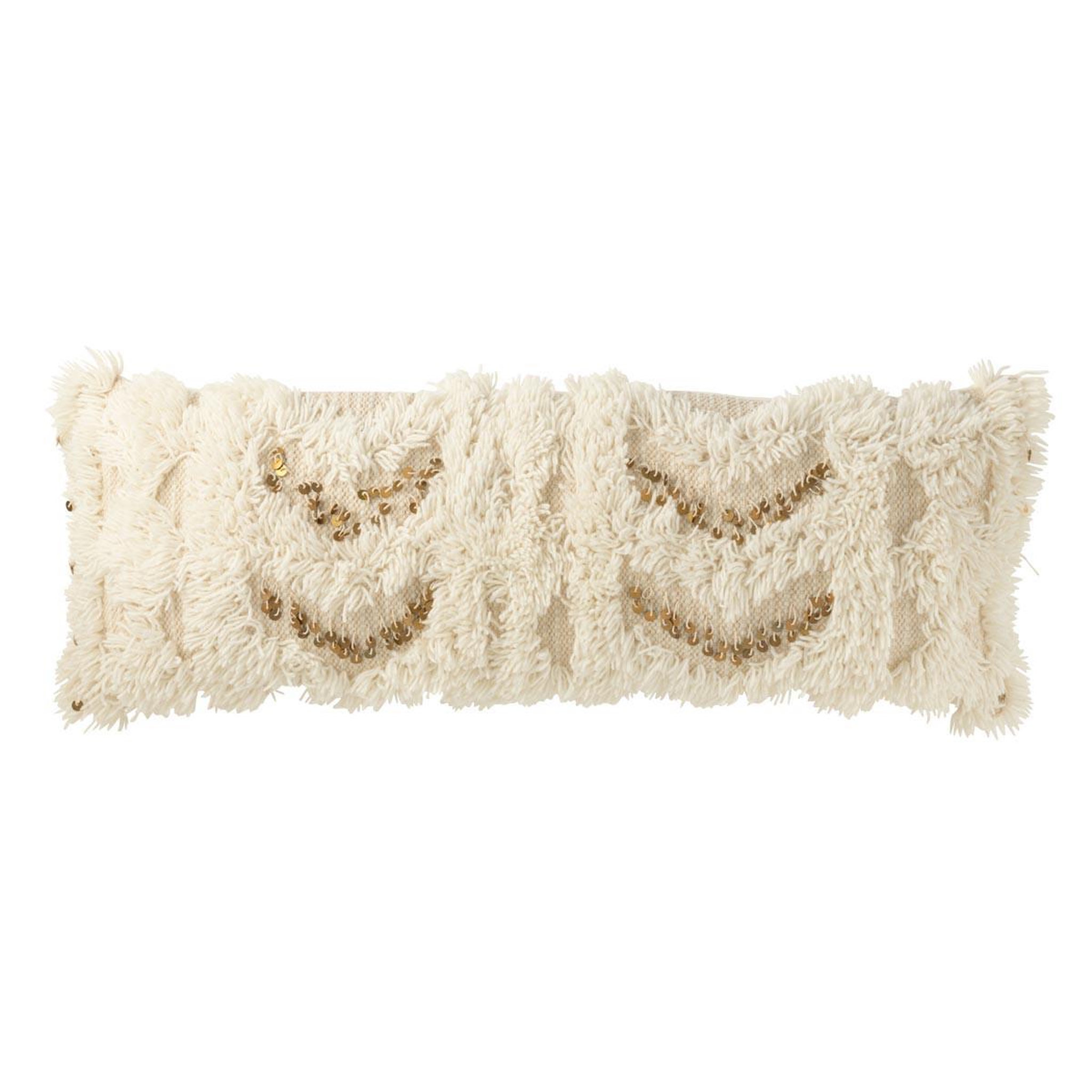 J-LINE Coussin déco  flèches de sequin  35x100cm crème & or