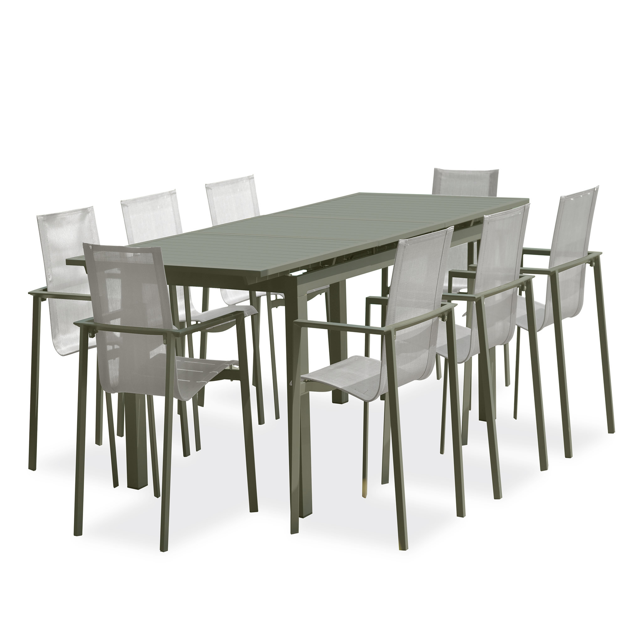 Voir la diapositive 7 : Salon de jardin - 8 places - Aluminium - Kaki - MIAMI