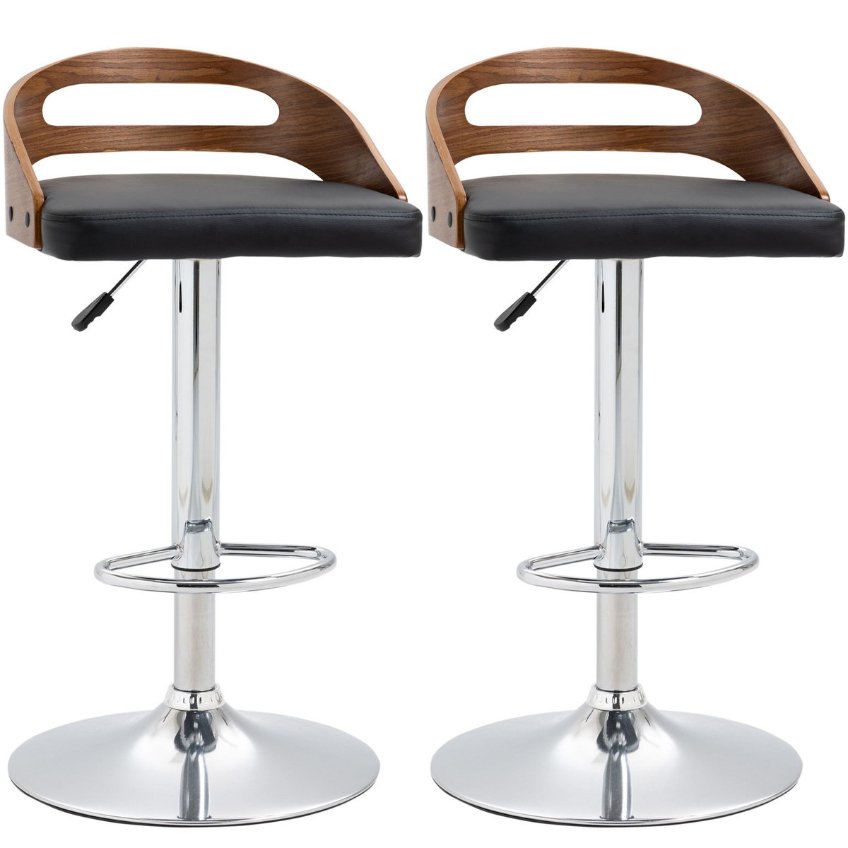 HOMCOM Lot de 2 tabourets de bar design contemporain hauteur d'assise réglable pivotant 360° revêtement synthétique noir dossier ajouré aspect bois