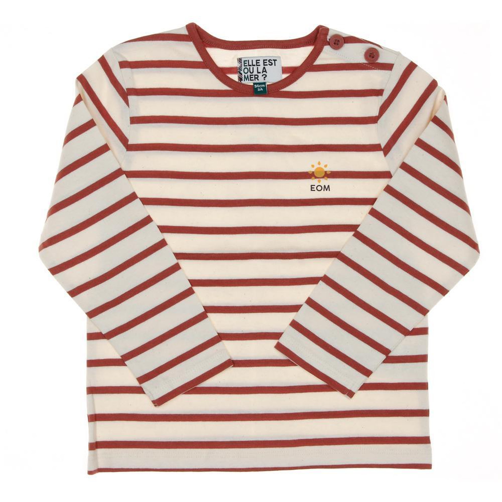 ELLE EST OU LA MER T-shirt Marinière Rose/Beige Enfant EOM Loris. Coloris disponibles : Rose