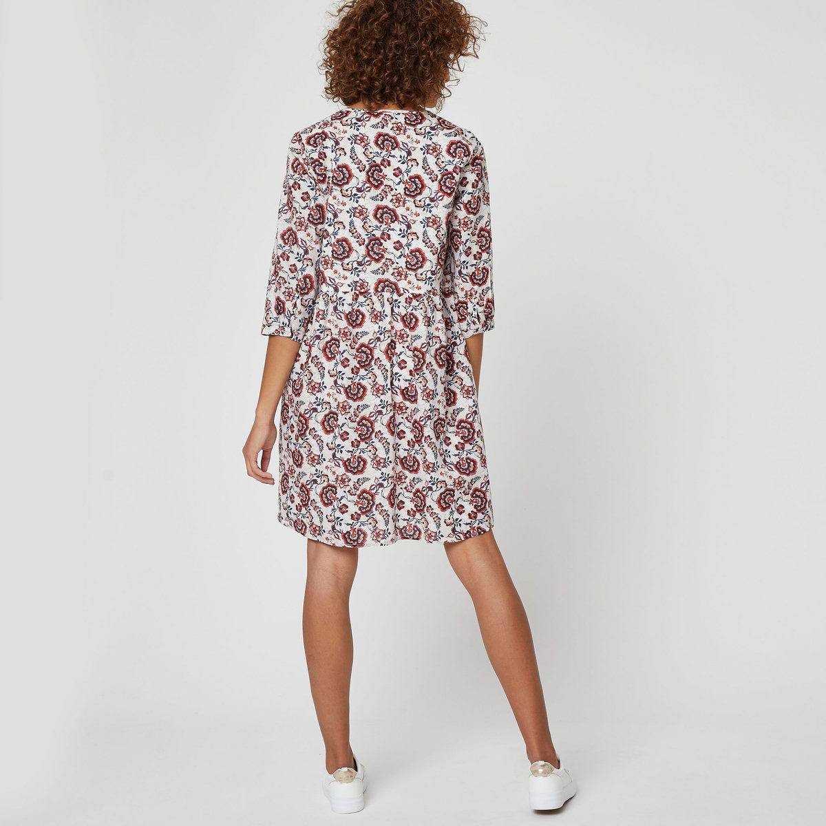 INEXTENSO Robe courte écru imprimé fleuri femme