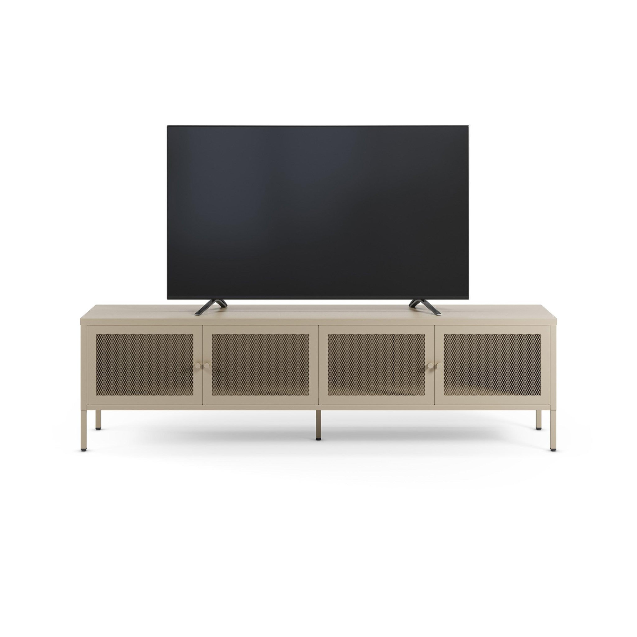 Voir la diapositive 2 : MAISON PAVANE Meuble tv en métal beige 4 portes, 160 cm-latem