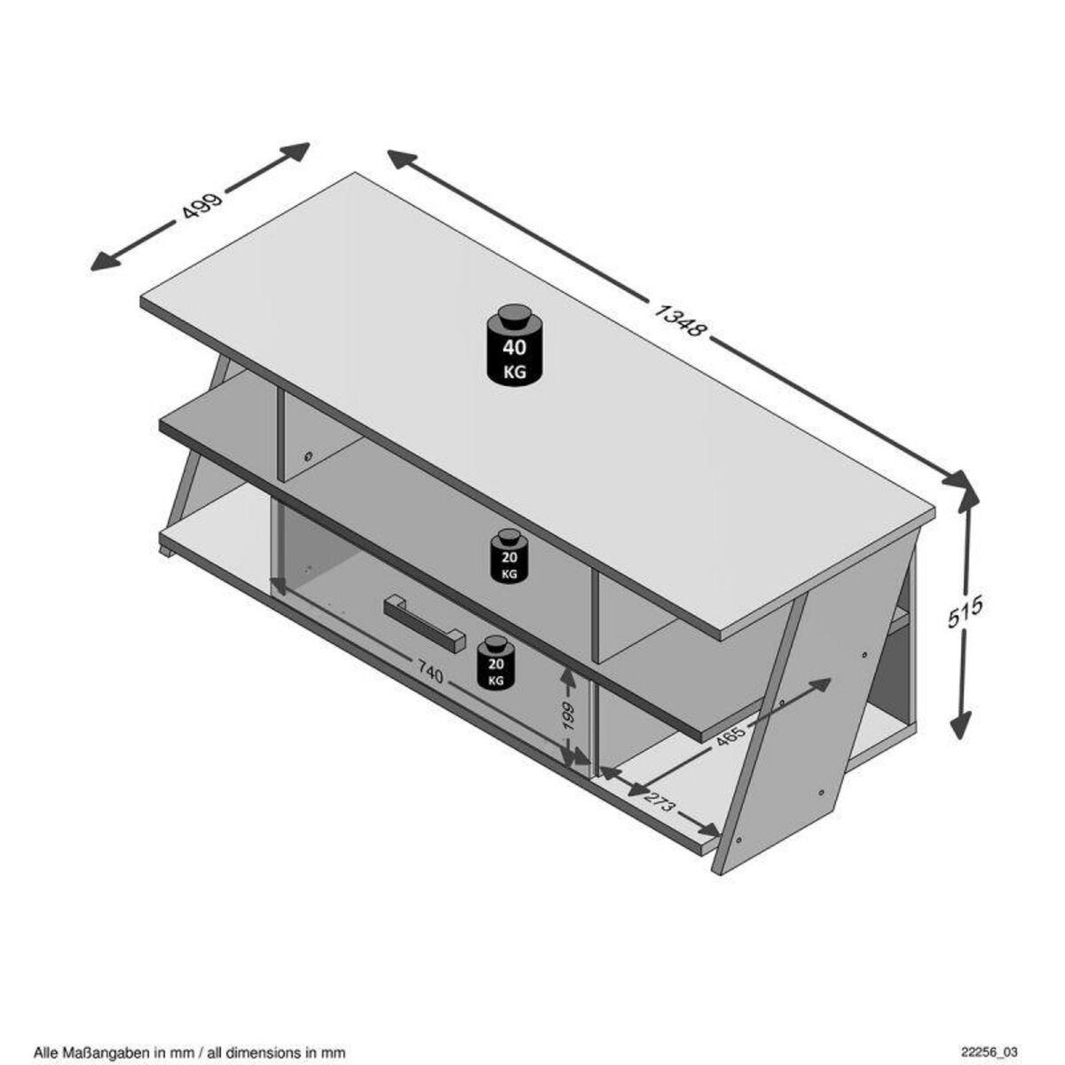 Paris Prix Meuble TV 5 Niches  Anoya  135cm Chêne & Blanc