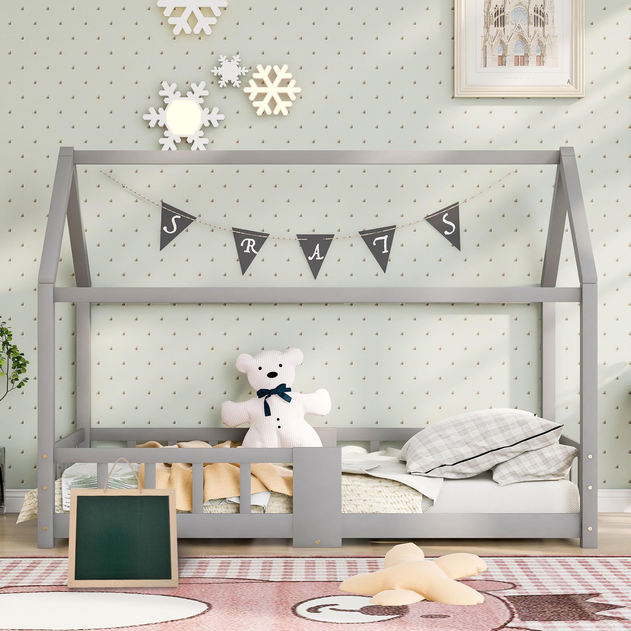 Voir la diapositive 3 : MERAX Lit cabane enfant 90 x 200 cm avec sommier