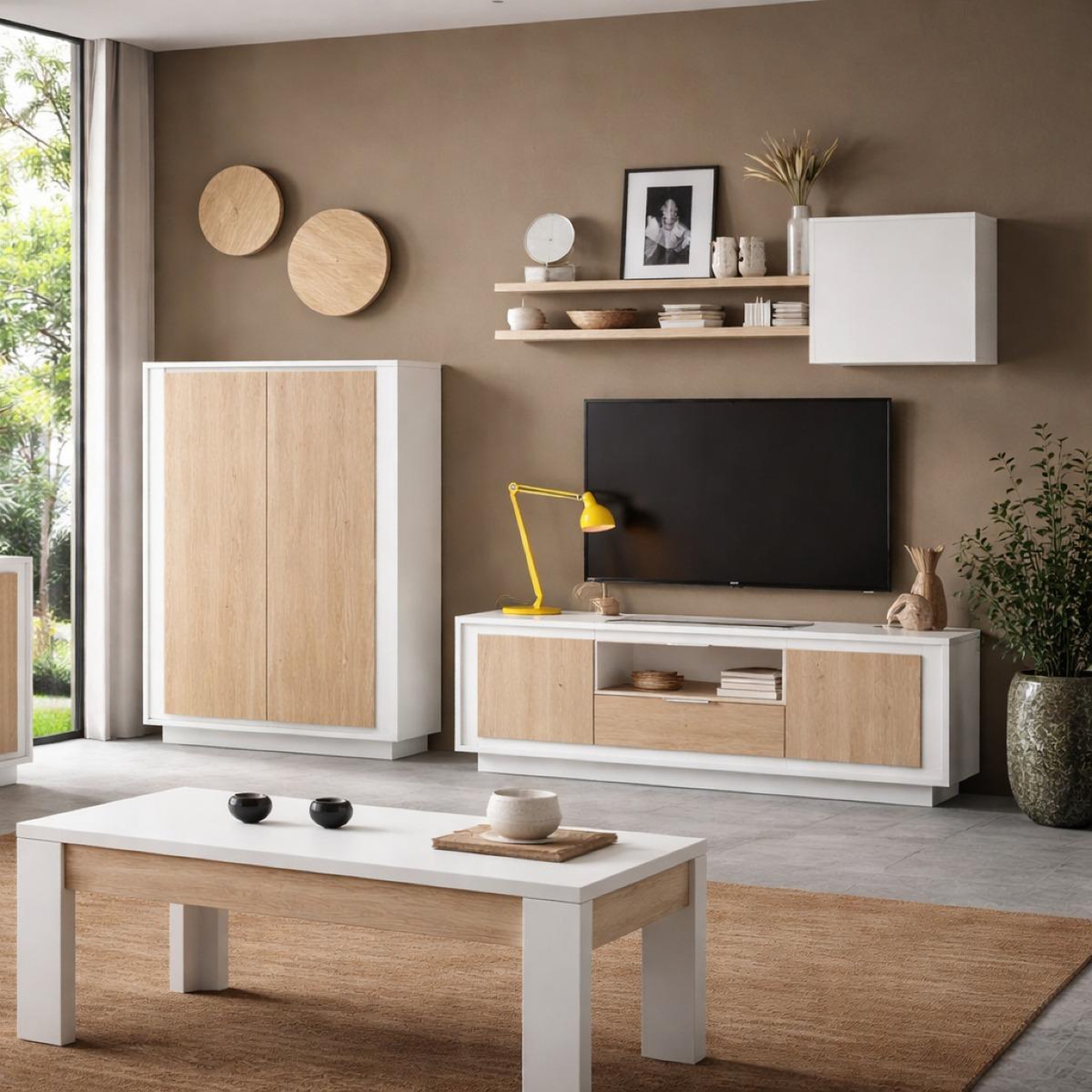 Voir la diapositive 5 : JLC KREATION Meuble tv contemporain 180cm blanc et bois clair yori