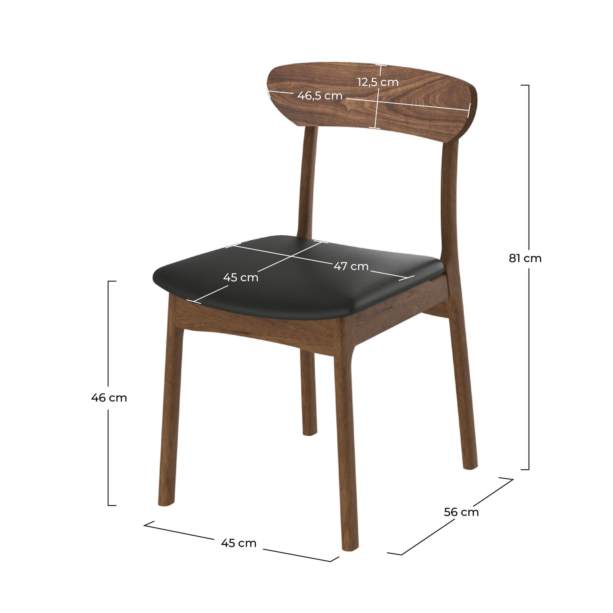 Voir la diapositive 4 : MAISON PAVANE Lot de 2 chaises en cuir synthétique noir et bois foncé-lana