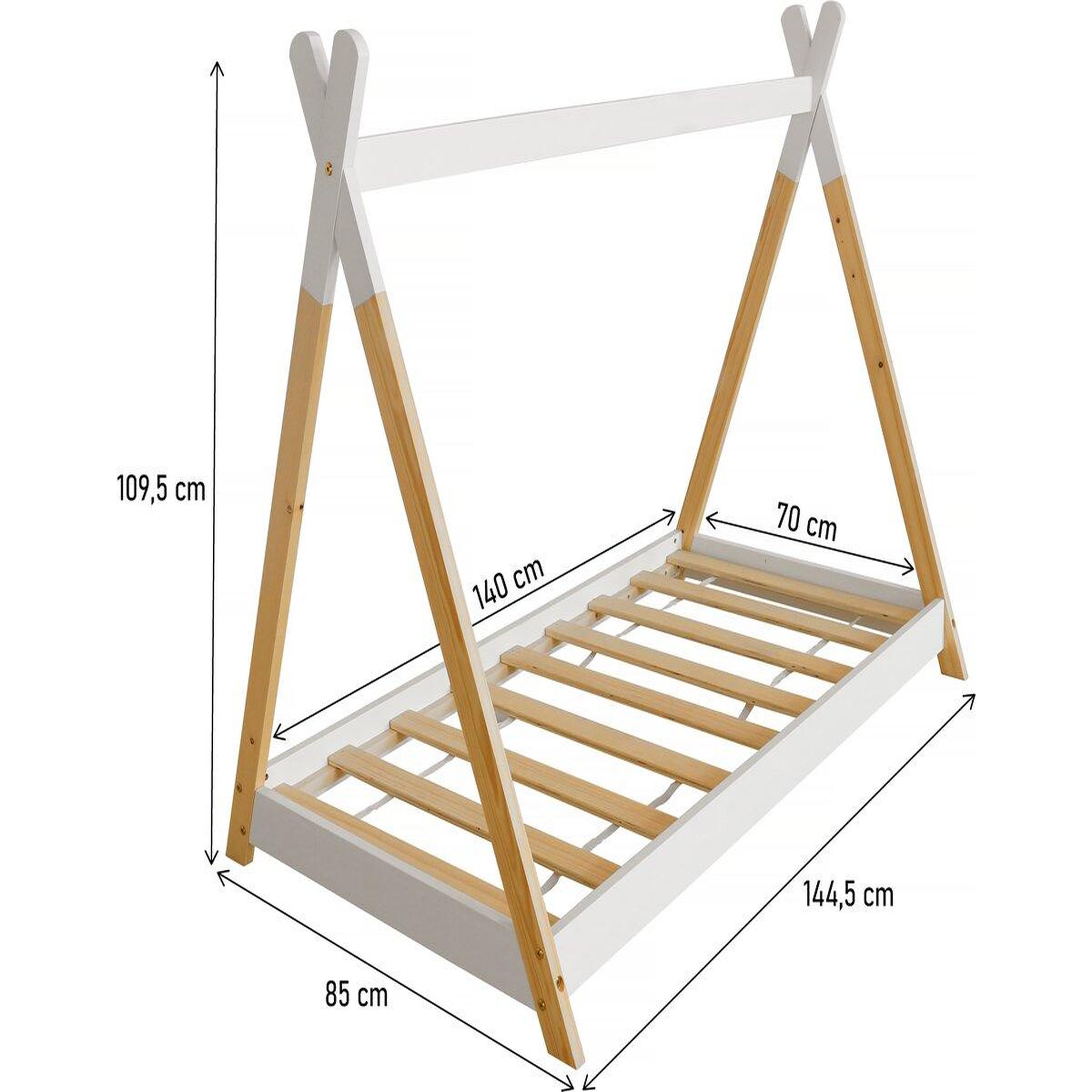 Voir la diapositive 3 : Habitat et Jardin Lit Tipi  Melissa  70 x 140 cm - Blanc
