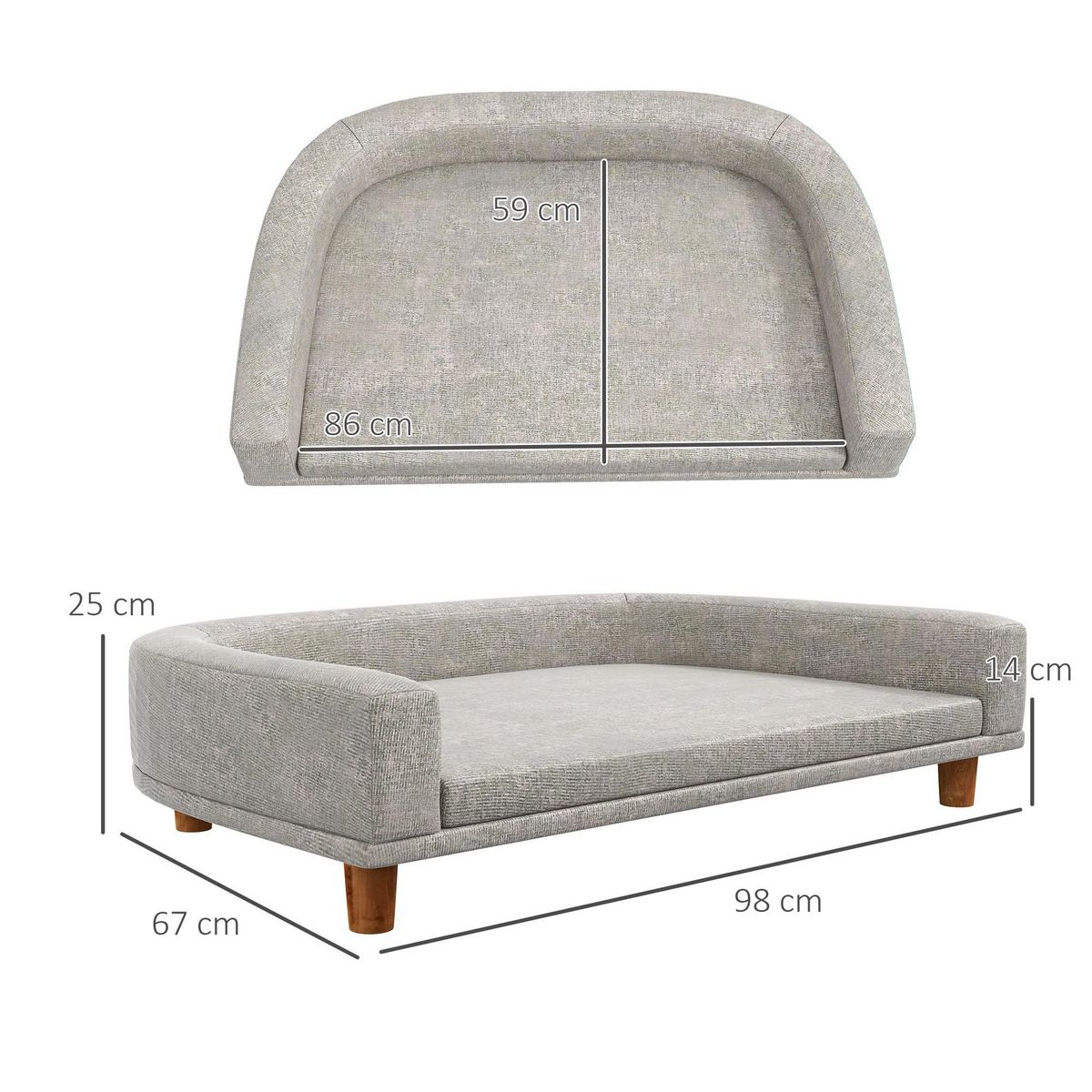 PAWHUT Canapé chien lit pour chien design scandinave coussin déhoussable dim 98L x 67l x 25H cm pieds bois tissu polyester gris