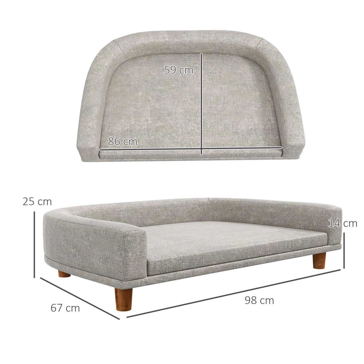 PAWHUT Canapé chien lit pour chien design scandinave coussin déhoussable dim 98L x 67l x 25H cm pieds bois tissu polyester gris