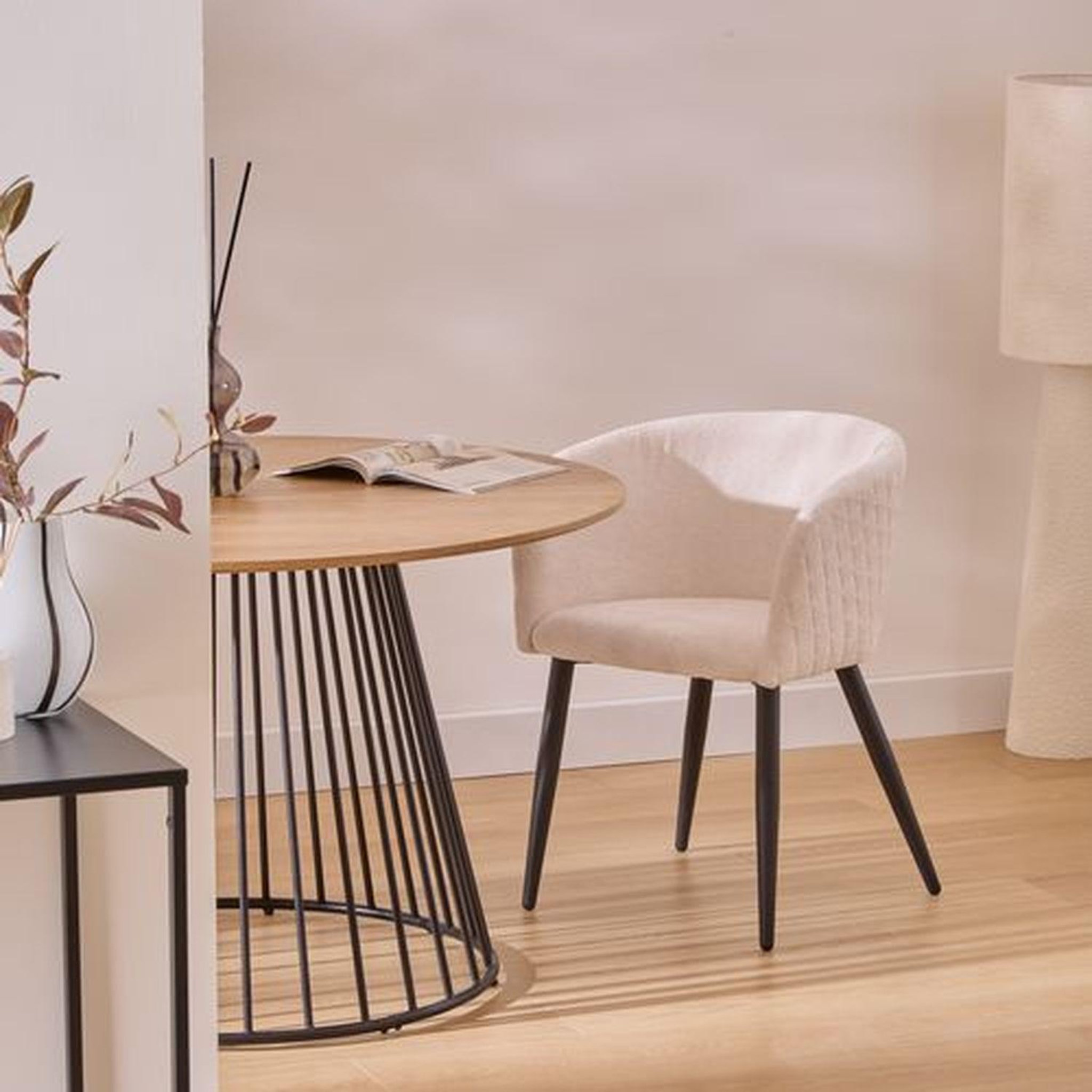 Voir la diapositive 2 : TOILINUX Lot de 2 fauteuils à diner en tissu chenille marlo - ivoire