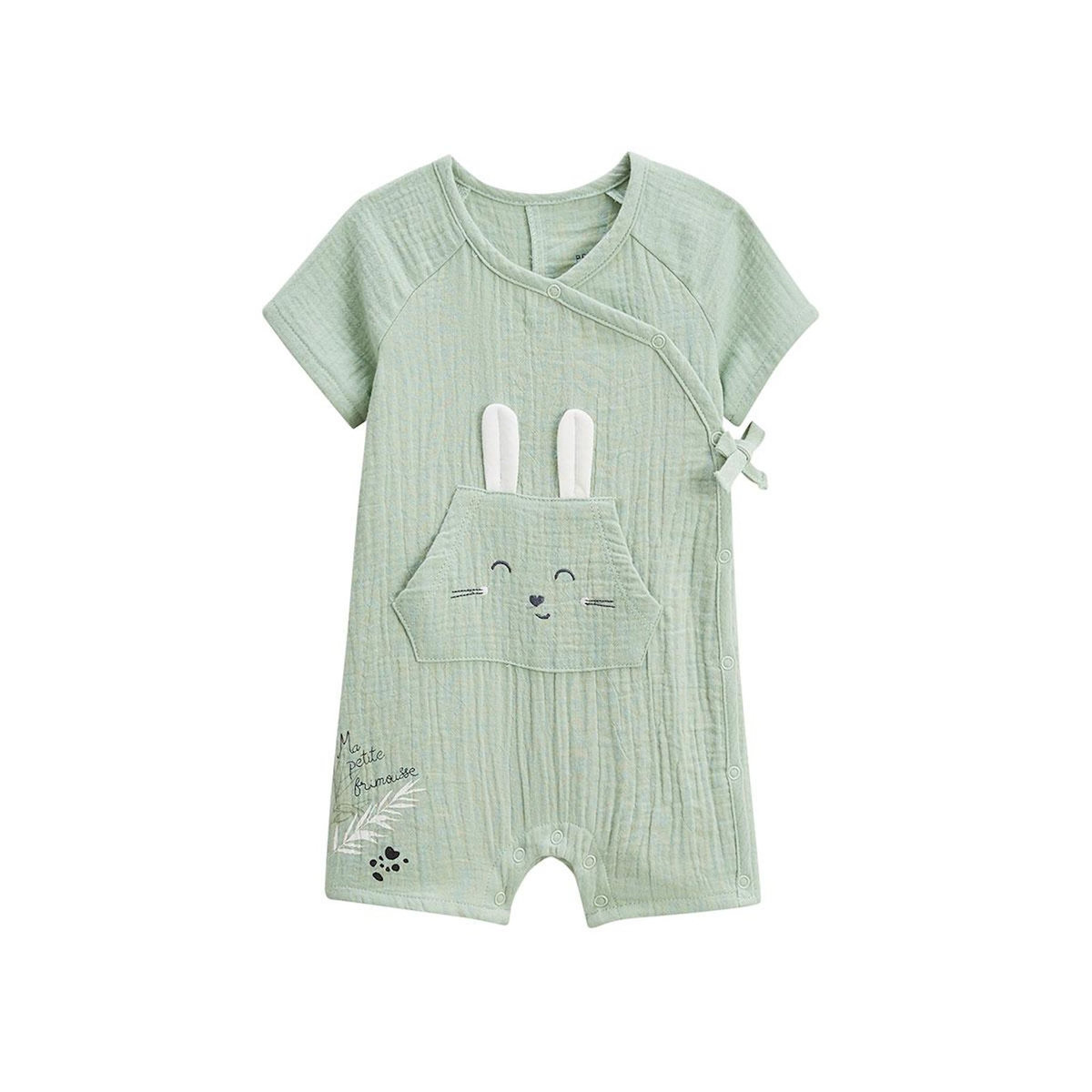 Petit Béguin Barboteuse bébé en gaze de coton ouverture croisée Frimousse