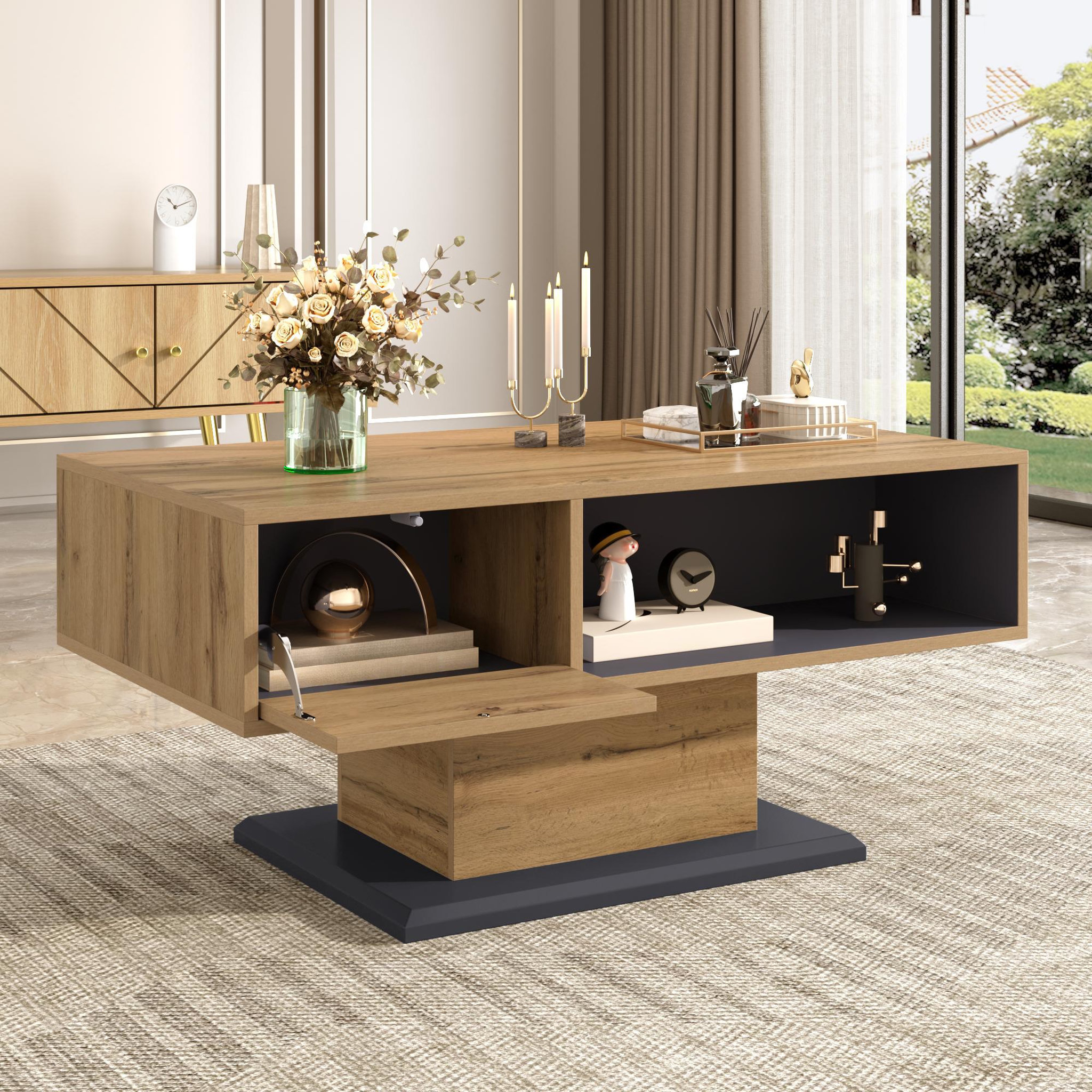 Voir la diapositive 4 : MERAX Table basse rectangulaire naturel - 50x100 cm panneau de particules