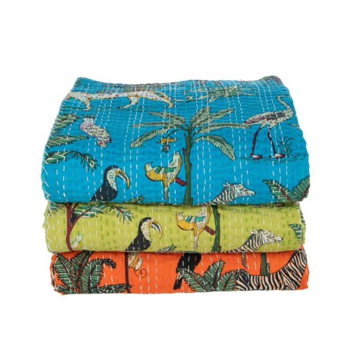 Paris Prix Plaid en Coton Imprimé  Exotique  220x270cm Orange