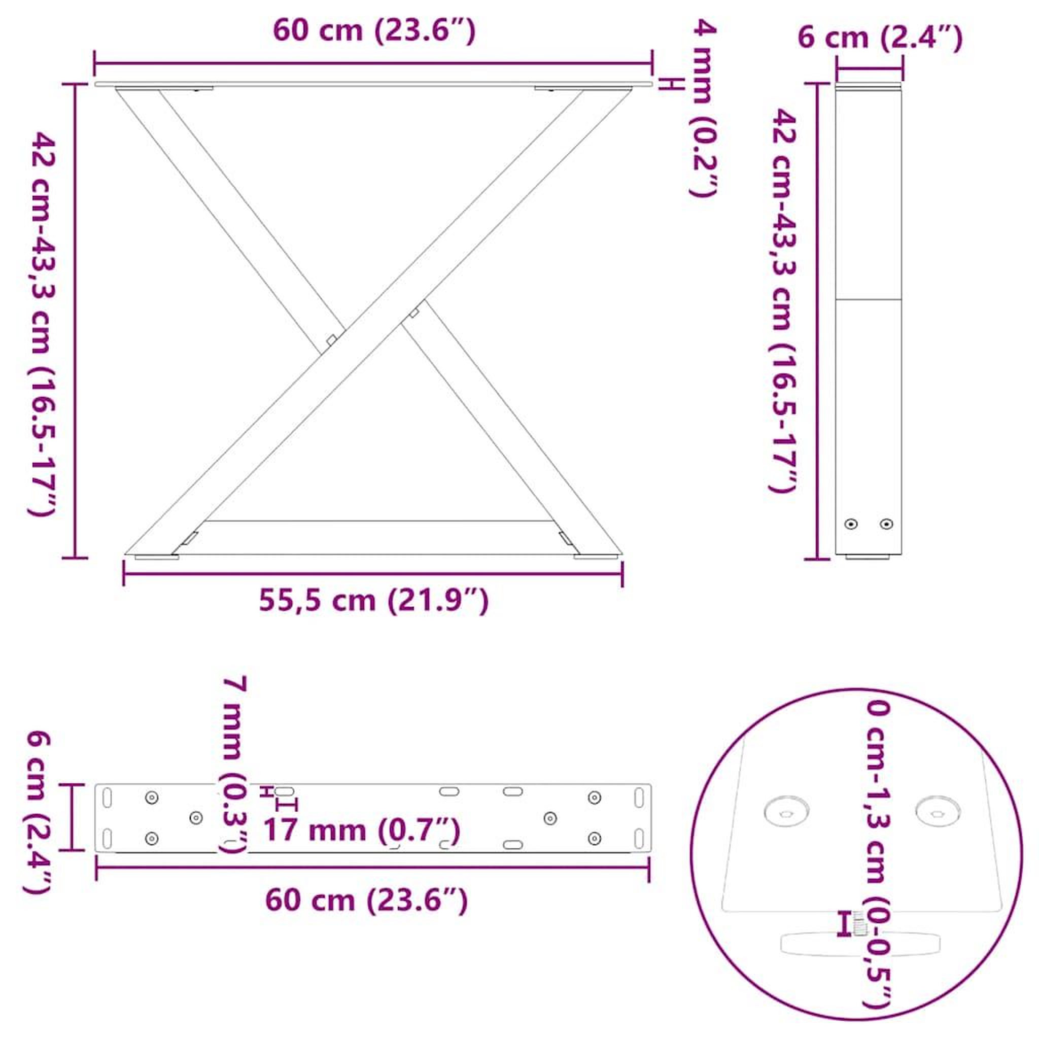 Voir la diapositive 6 : VIDAXL Pieds de table basse 2 pcs anthracite 60x(42-43,3) cm