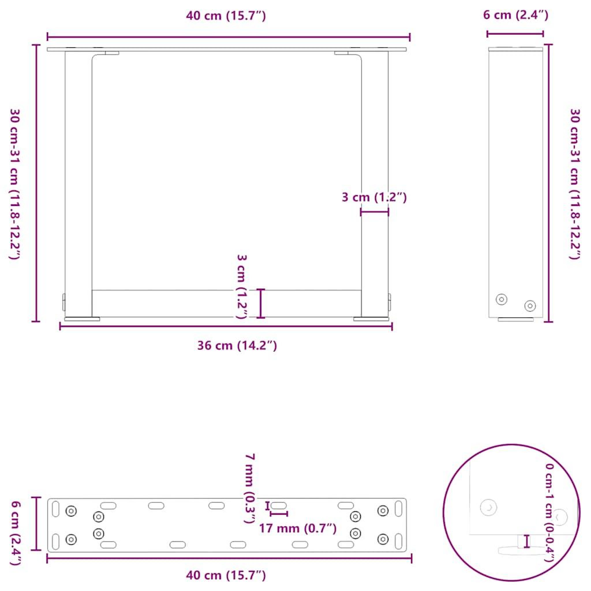 Voir la diapositive 6 : VIDAXL Pieds de table basse forme de U 2 pcs noir 40x(30-31) cm acier